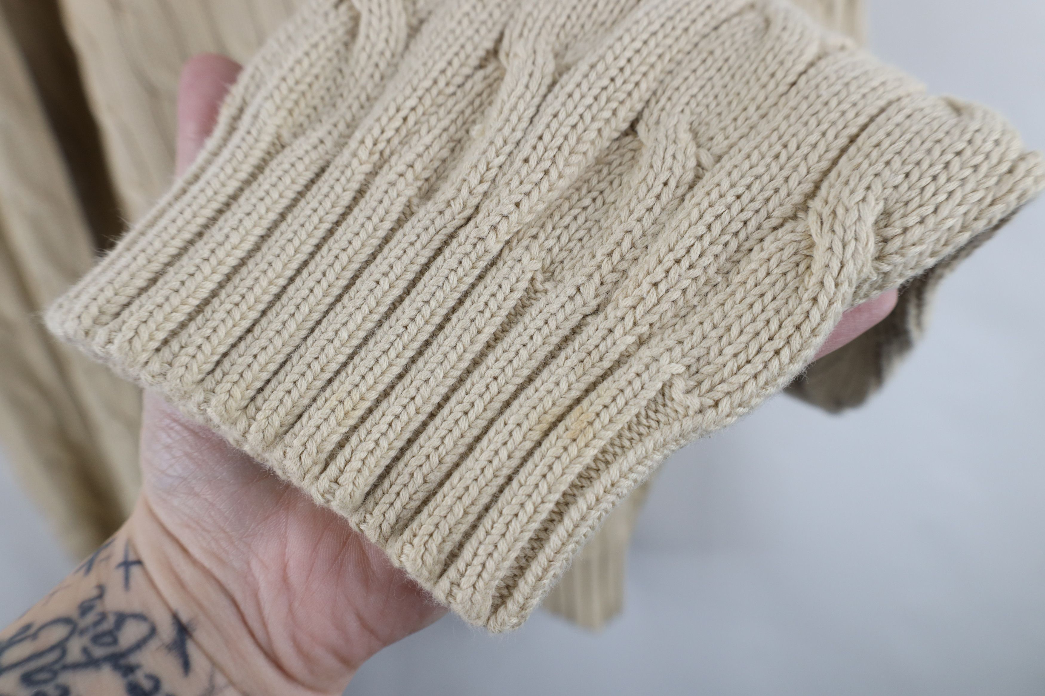 Ralph Lauren Vintage 90s Ralph Lauren Cotton Cable Knit Sweater Beige Size US XXL / EU 58 / 5 - 7 Thumbnail
