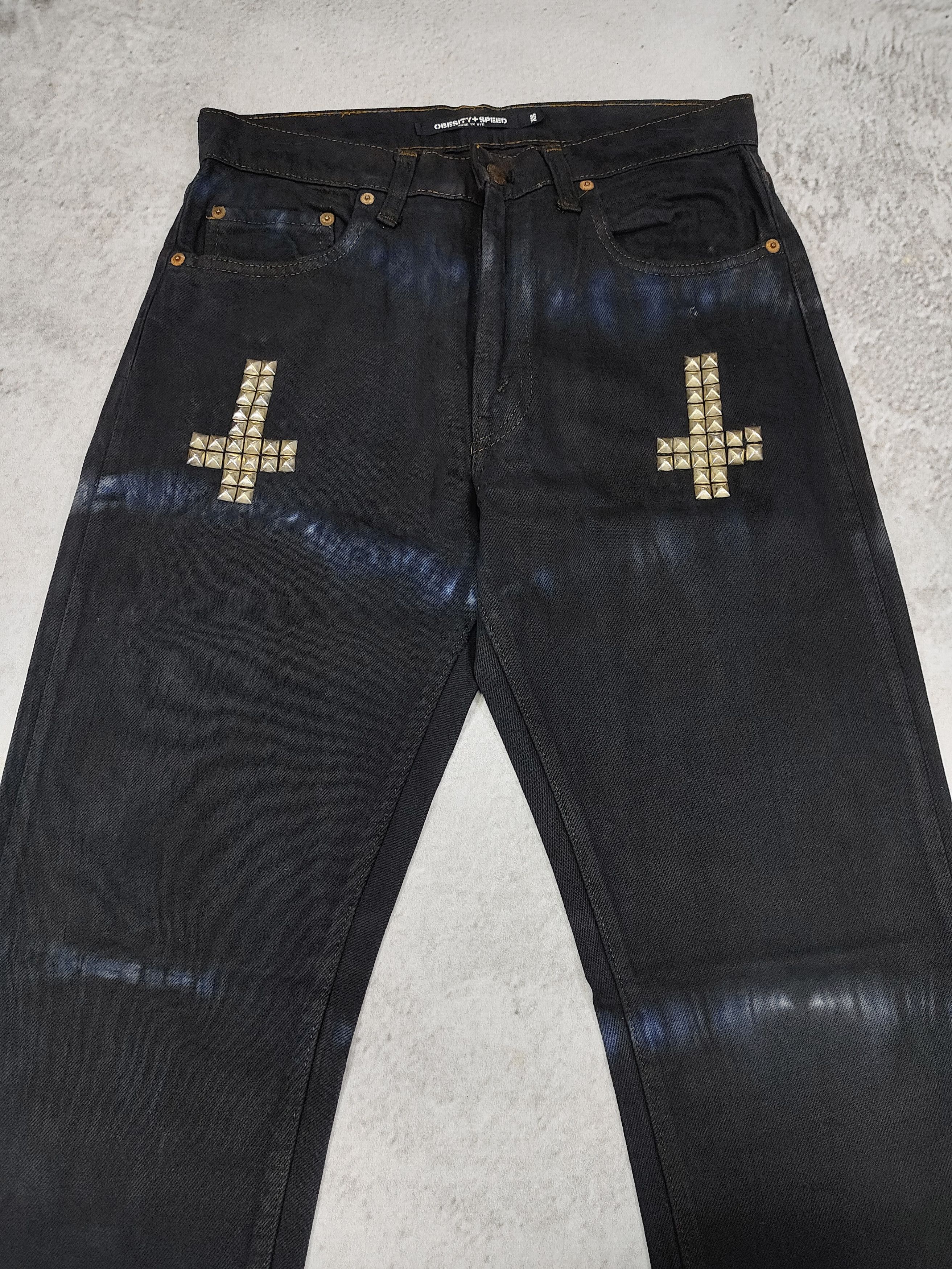 Seditionaries Obesity + Speed❤️‍🔥Gothic Punk Studded Cross Tiedye Jeans Size US 30 / EU 46 - 3 Thumbnail