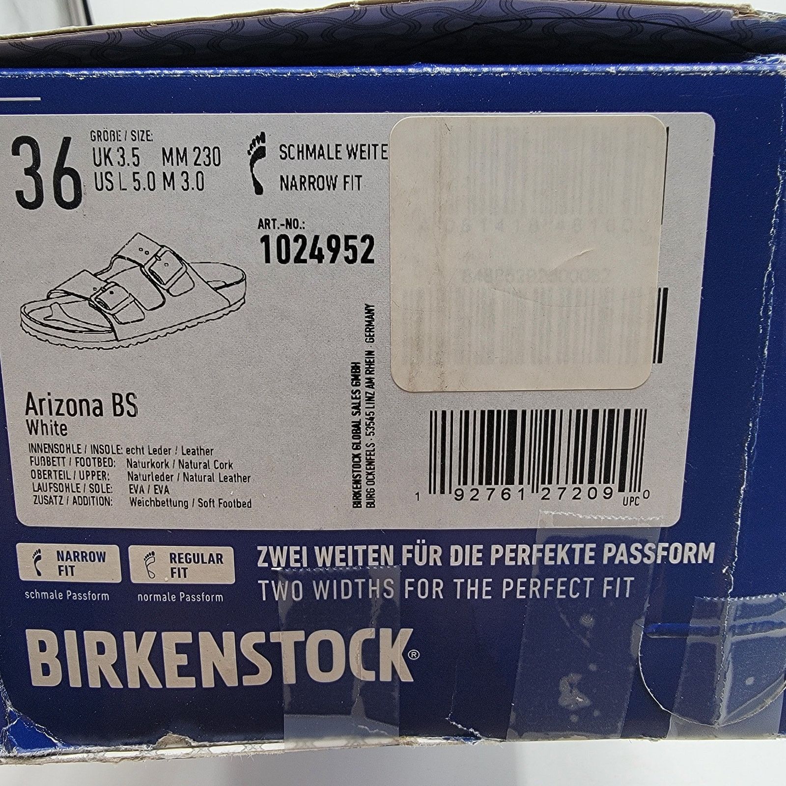 Birkenstock Birkenstock Arizona BS White Wmn Sz 5 1024952 Narrow Fit Size US 5 / IT 35 - 10 Thumbnail