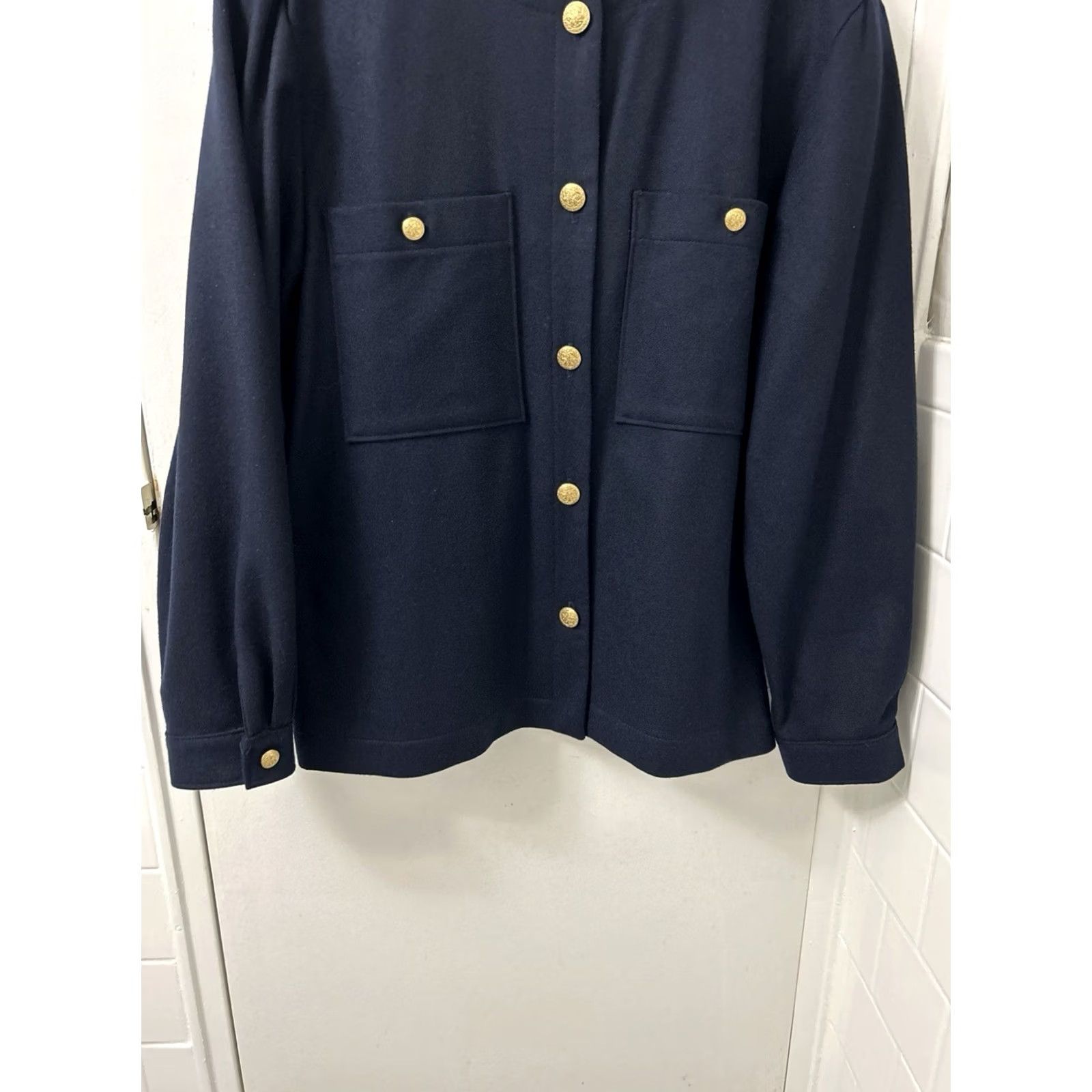 Vintage VINTAGE LL Bean Jacket Womens 16 Navy 100% Wool Made in USA Cardigan Gold Buttons Blue Wool Coat Women Size XXL / US 16-18 / IT 52-54 - 3 Thumbnail