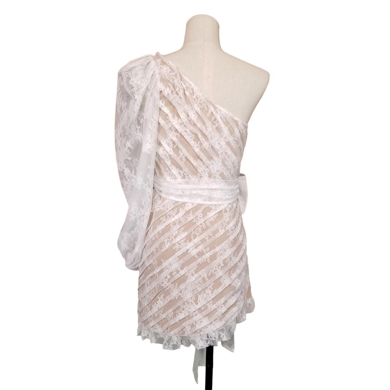 For Love & Lemons For Love & Lemons Dynasty White Lace One-Shoulder Mini Dress Size XS / US 0-2 / IT 36-38 - 5 Thumbnail