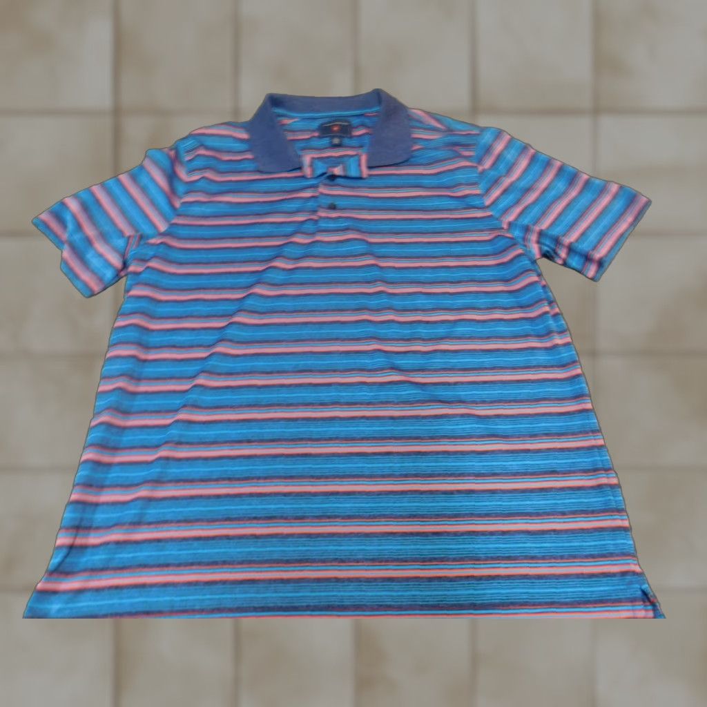 Vintage Saddlebred Polo Shirt Striped Blue L Mens Polo Comfortable Flex Breathable Short Sleeve Size US L / EU 52-54 / 3 - 1 Thumbnail