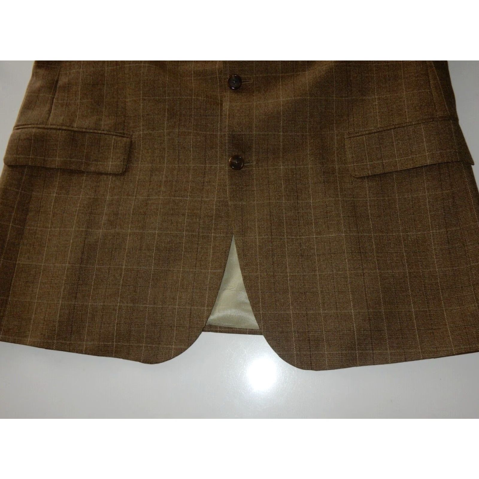 Brooks Brothers Brooks Brothers Men's 1 Piece Plaid Wool Blazer Sport Coat Brown 43T Size 48R - 3 Thumbnail