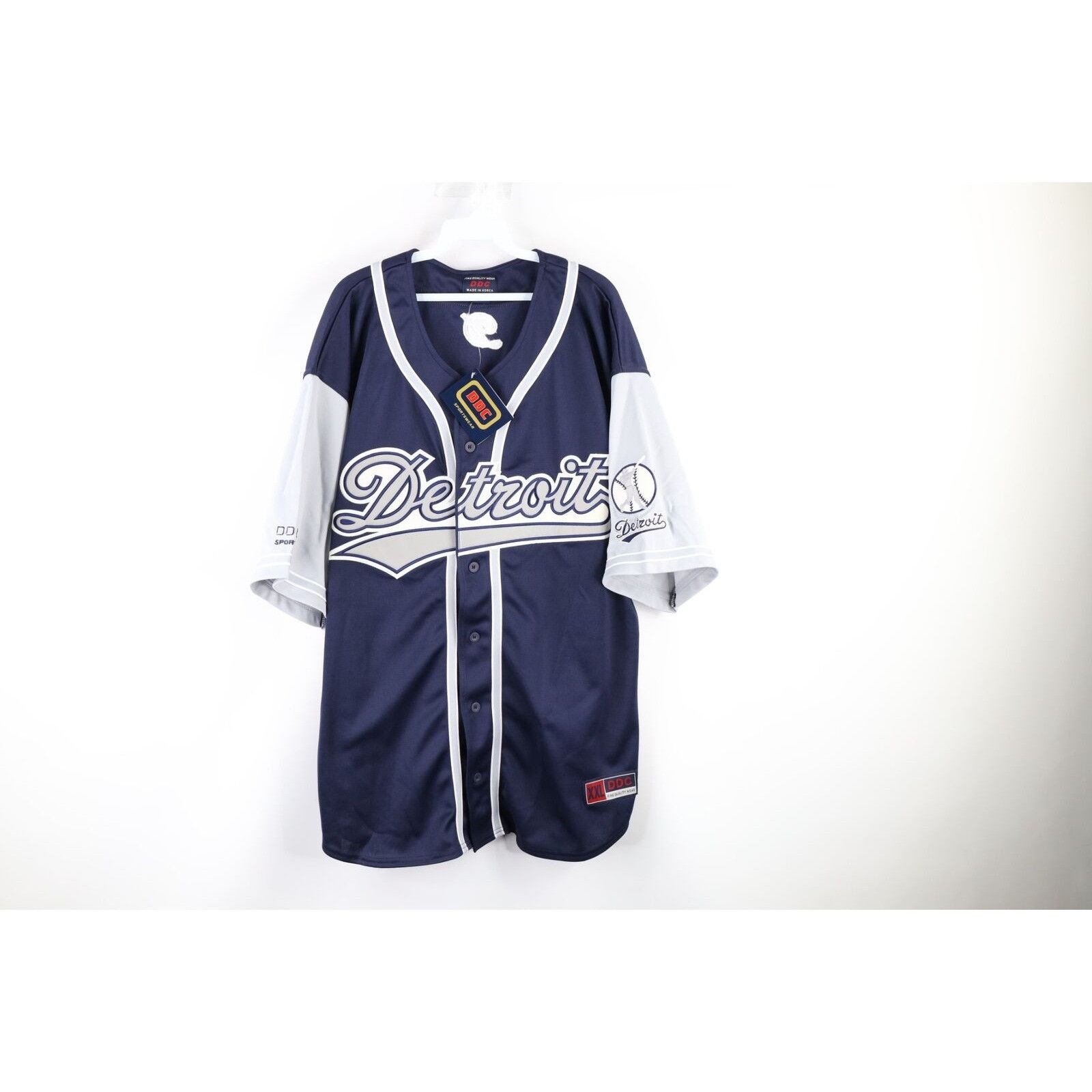 image of Nos Vintage Script Detroit Tigers Baseball Jersey in Blue, Men's (Size 2XL)