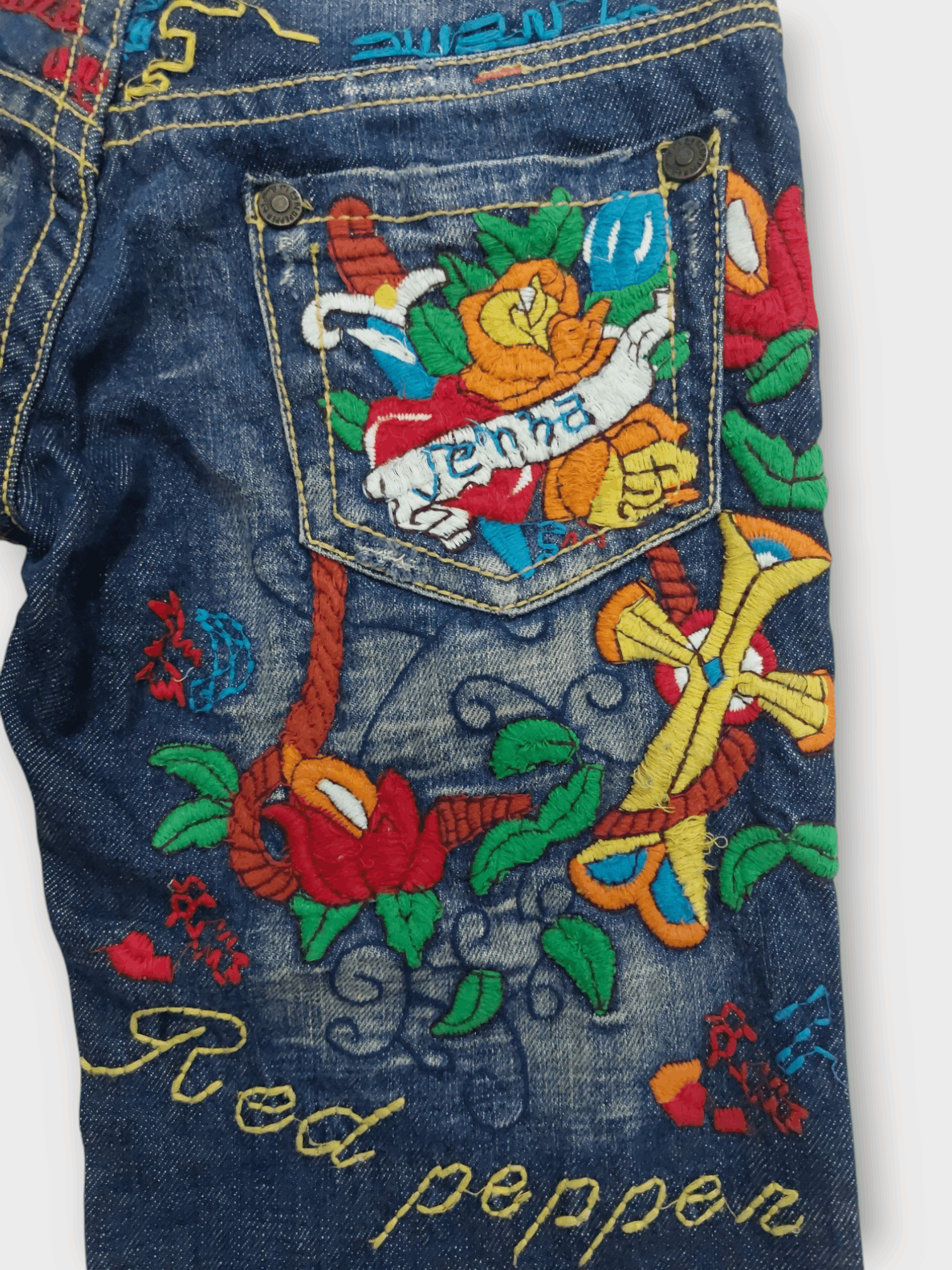 If Six Was Nine × Japanese Brand 🔥Red Pepper Jeans Flare Embroidery Florish Size 26" / US 2 / IT 38 - 12 Thumbnail