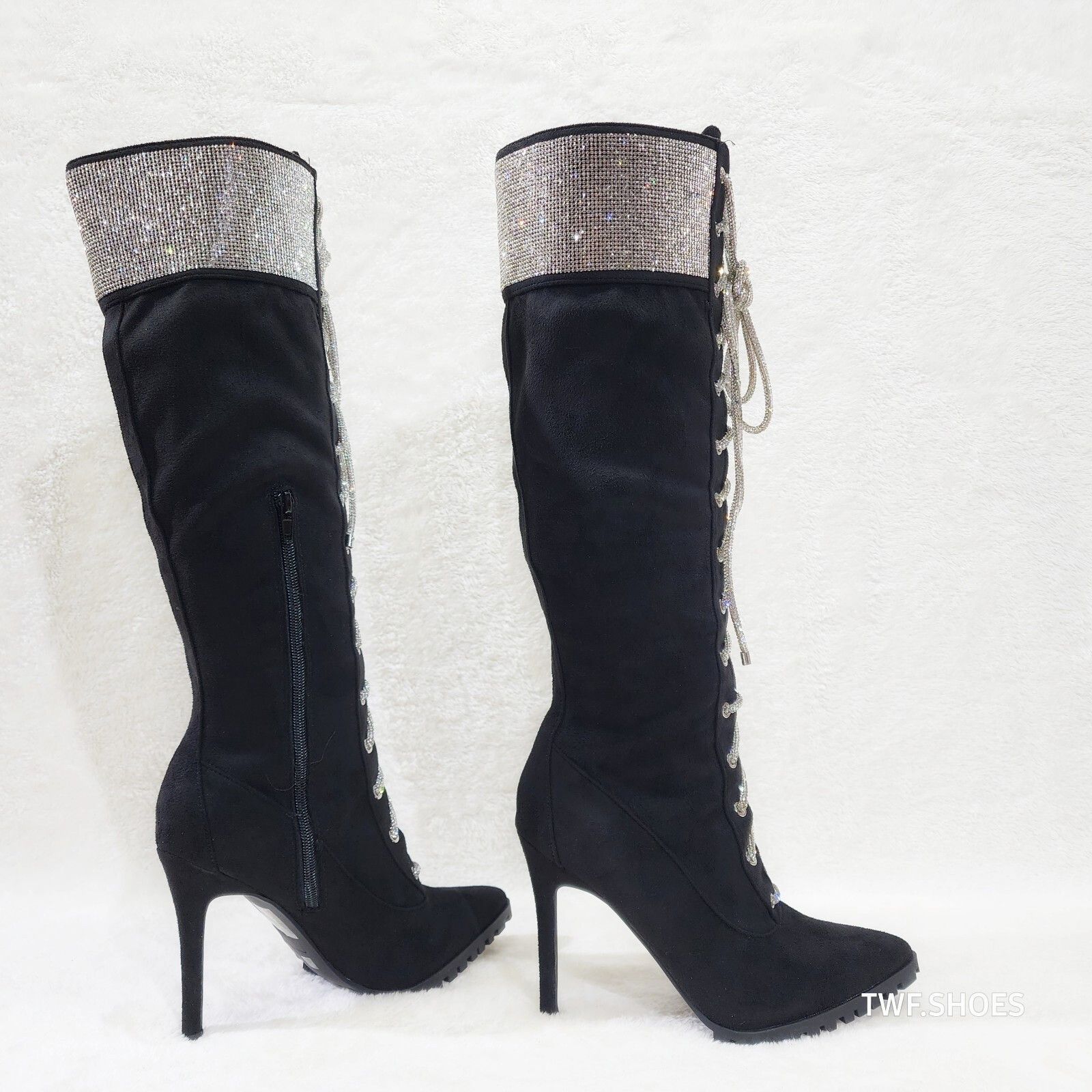 Other Queens FX Suede & Rhinestone Pointy Toe High Heels Stiletto Size US 7.5 / IT 37.5 - 4 Thumbnail