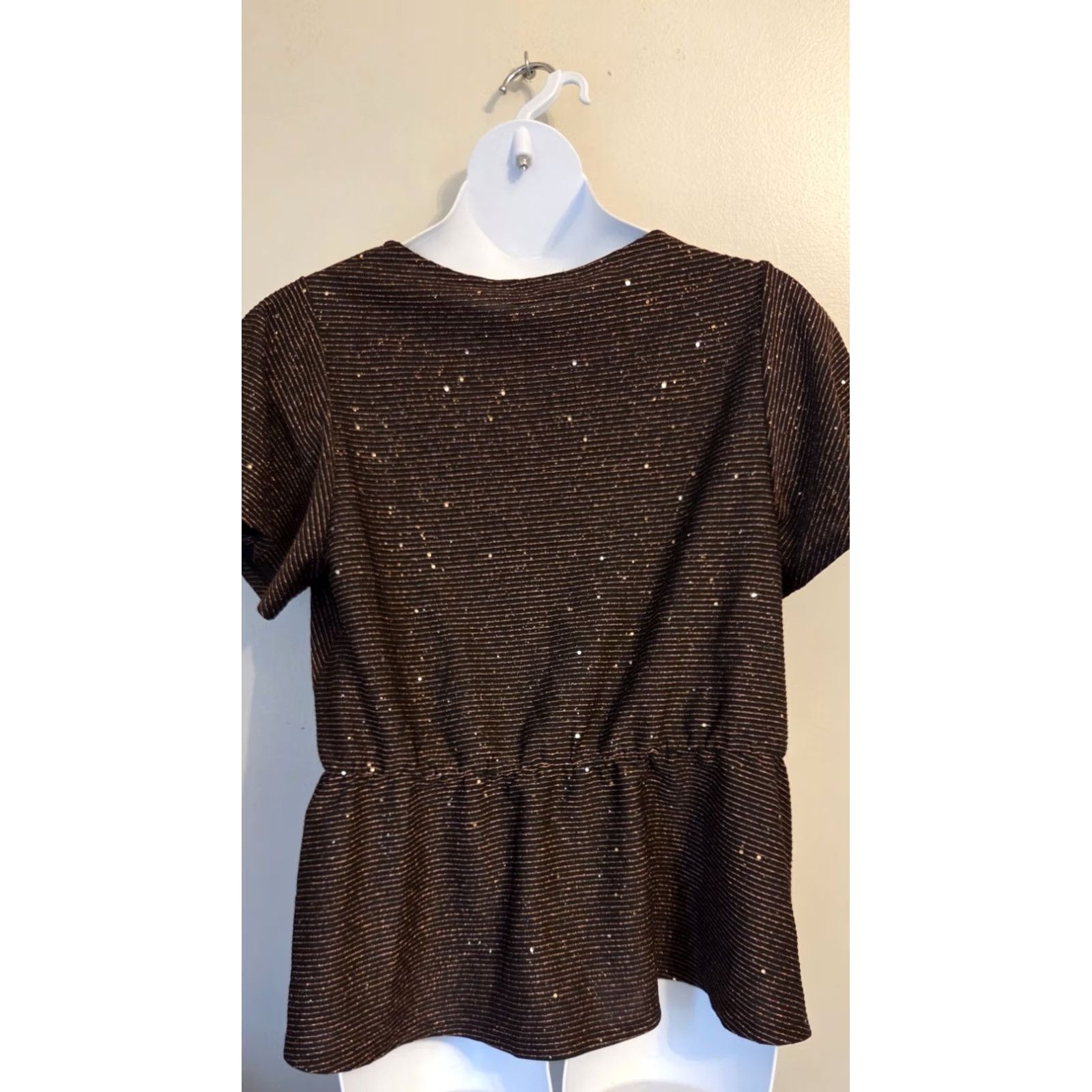 Vintage Lane Bryant Black Copper Textured Stripe Wrap Style Fitted Waist Top 18 20 Women Plus Size XXL / US 16-18 / IT 52-54 - 2 Thumbnail