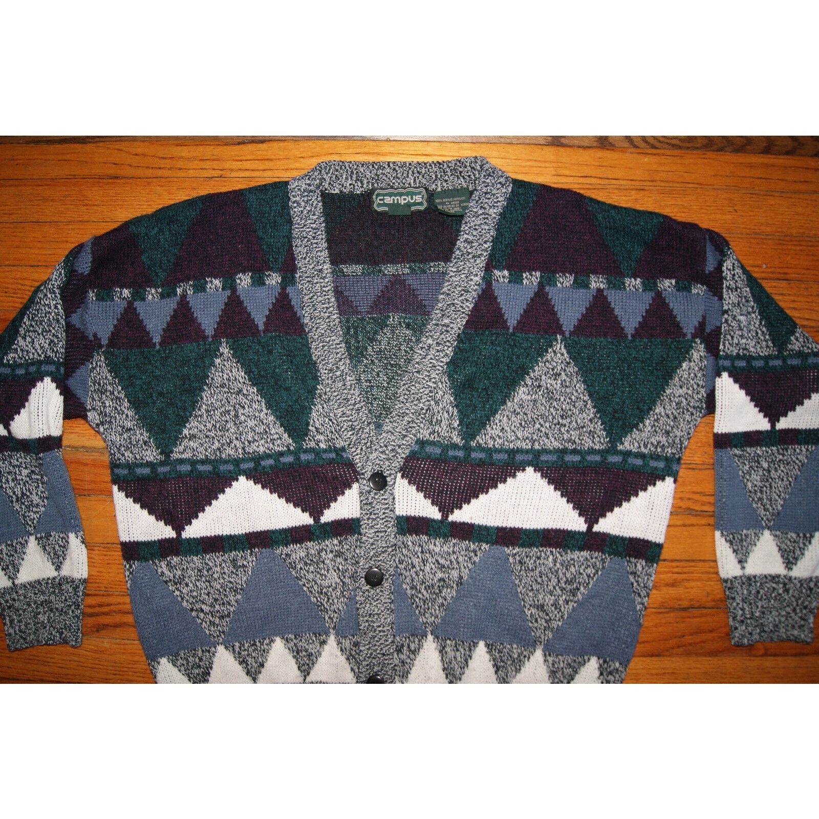 Other VTG Campus Grandpa Knit Cardigan Sweater L Geometric 90s Size US L / EU 52-54 / 3 - 2 Thumbnail