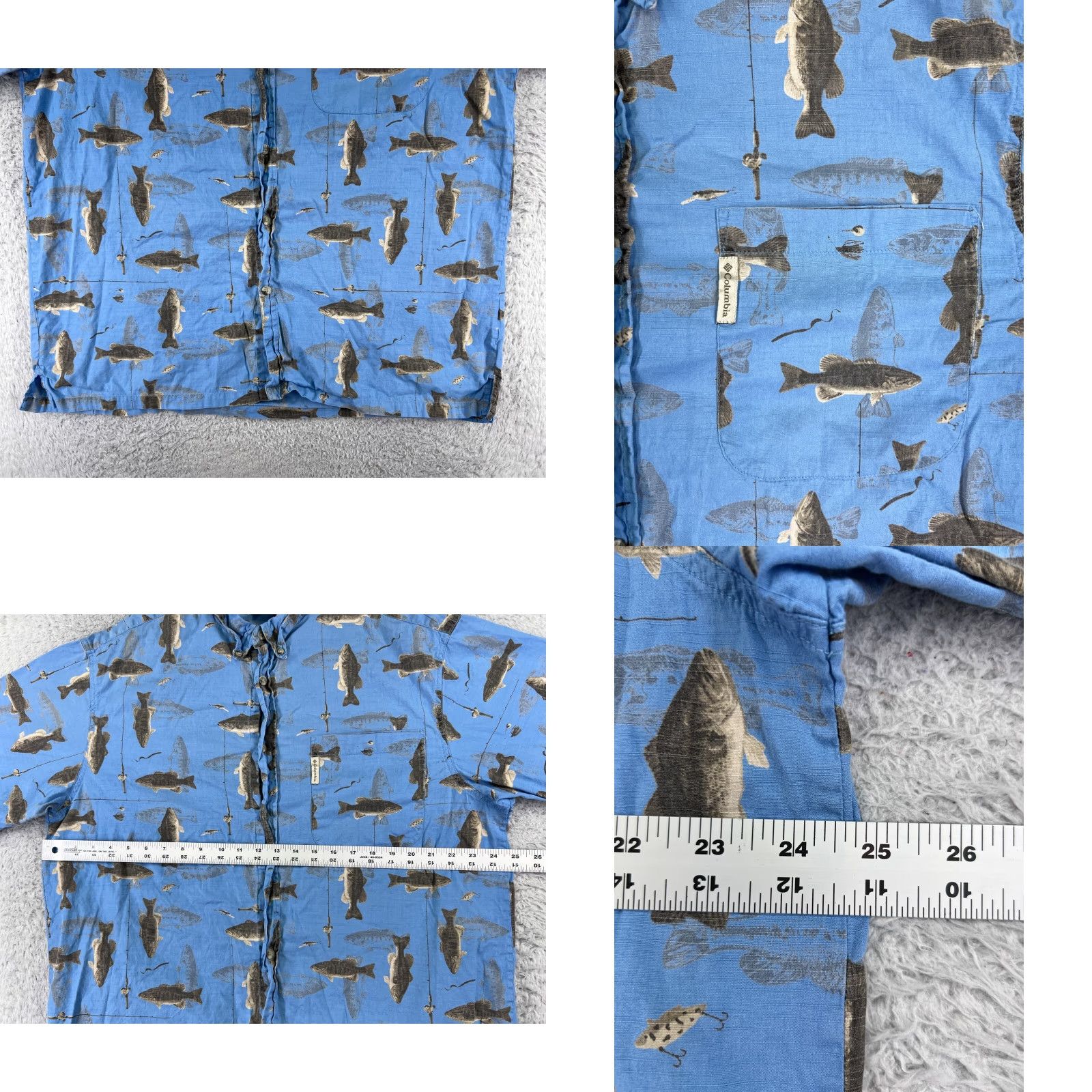 Vintage Columbia Shirt Men 2XL Blue Button Up Fish Pattern Casual Button-Up Cotton Short Sleeve MENS Size US XXL / EU 58 / 5 - 8 Thumbnail