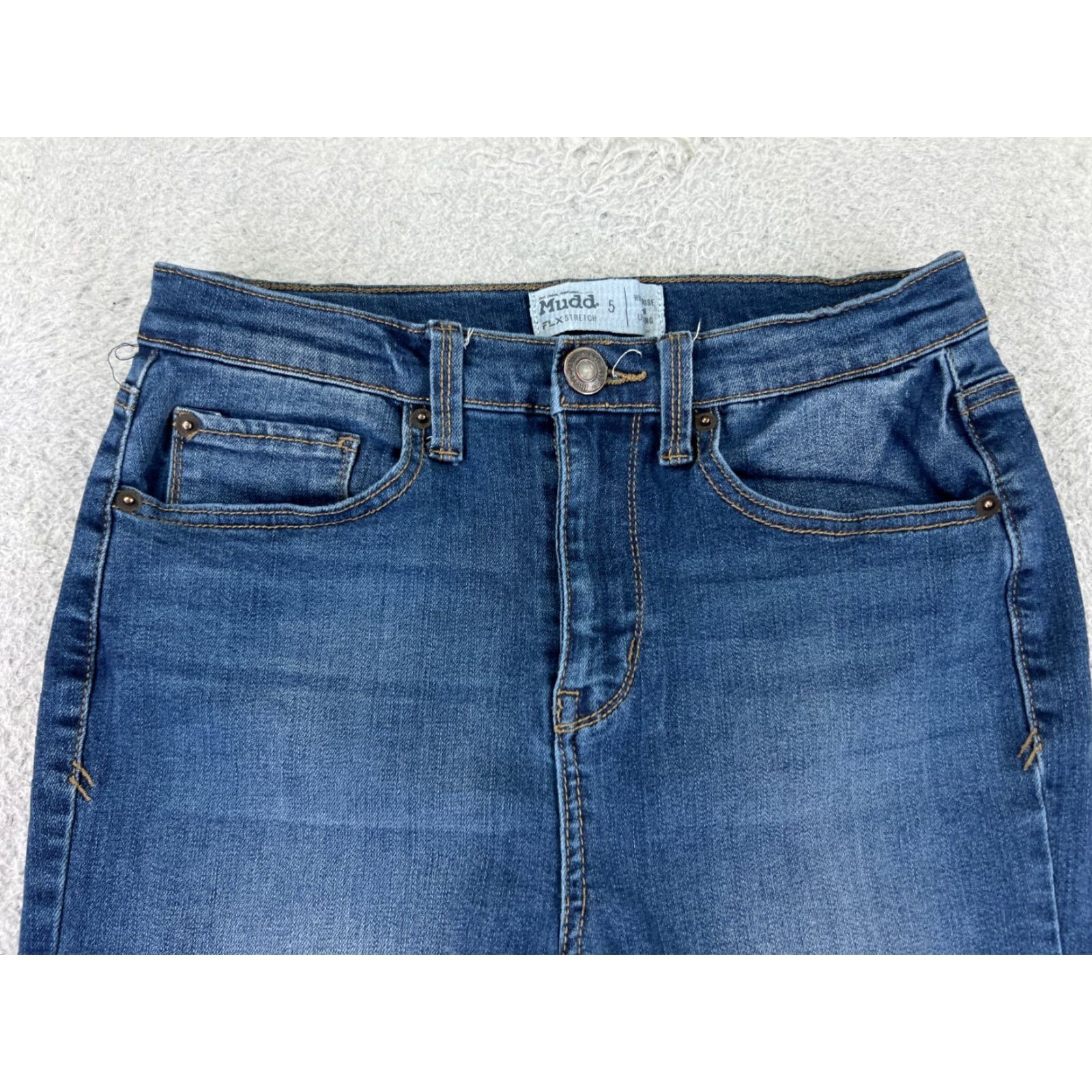 Vintage Mudd Jeans Women 5 Blue Denim Skinny FLX Stretch High Rise 24x28 Cotton Blend Regular 5-Pocket Distressed Comfort Pockets Button USA Vintage: No Size 27" / US 4 / IT 40 - 4 Thumbnail