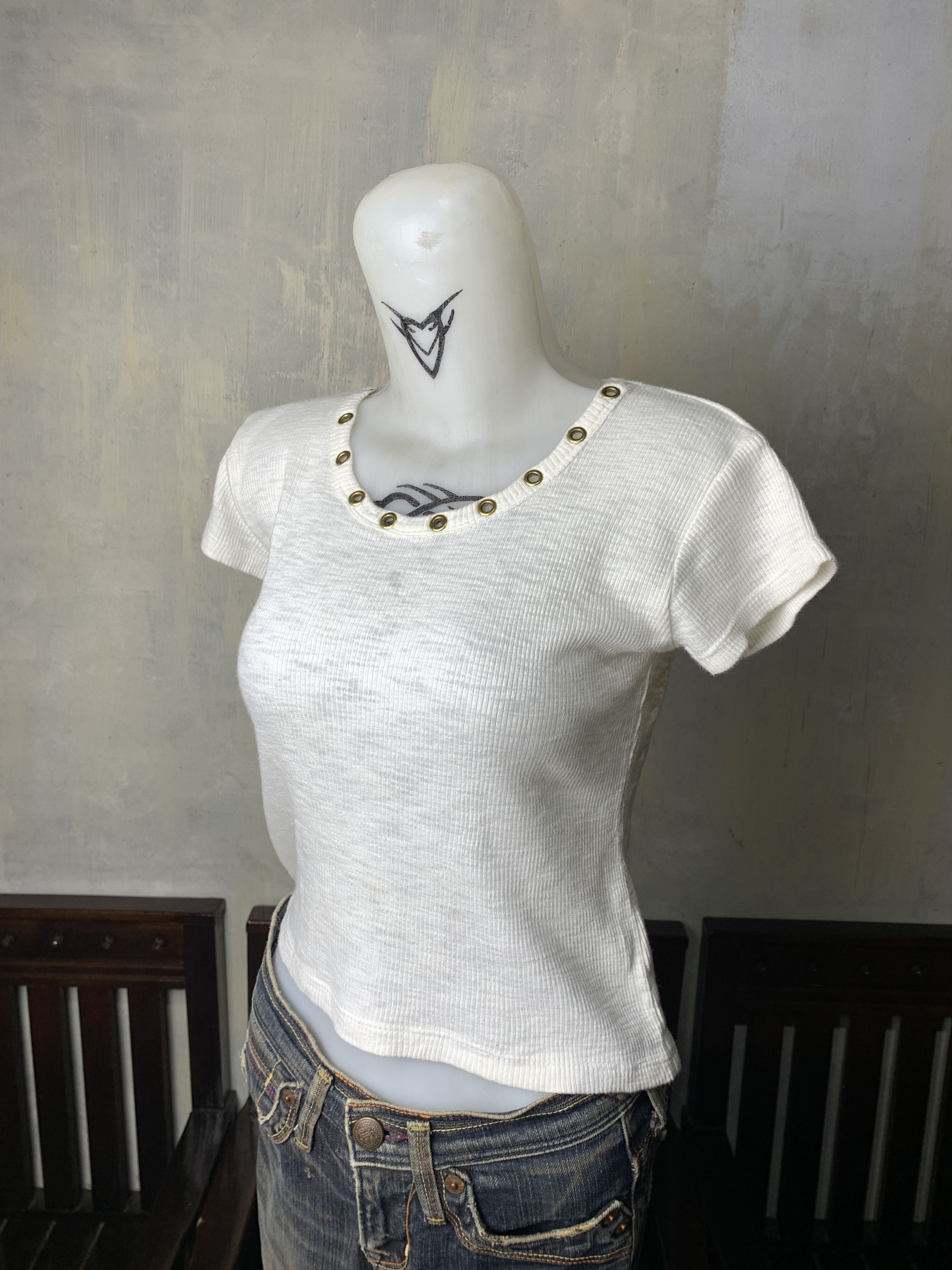 Japanese Brand Ray Alice White Eyelete Thermal Baby Tee (S) Size S / US 4 / IT 40 - 3 Thumbnail