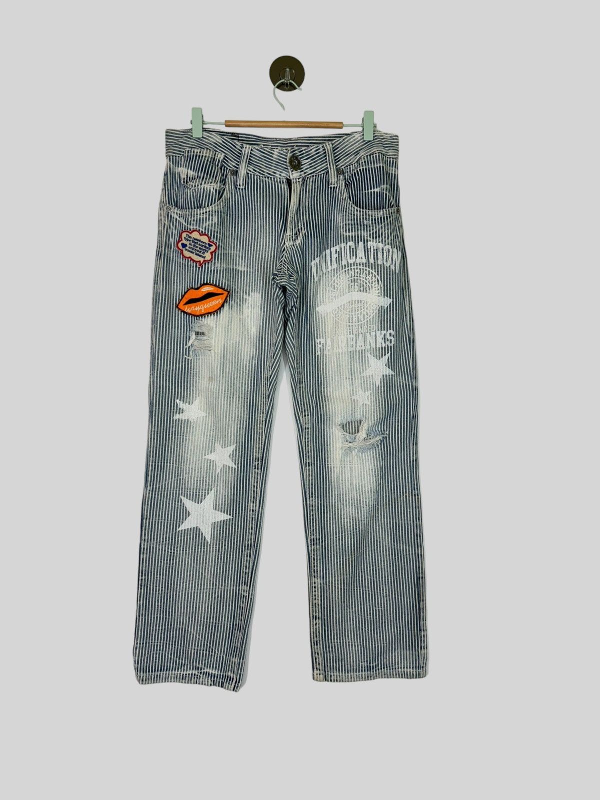 Designer × Japanese Brand × Vintage Vintage Og Jeans Patches Printed Pocket Distressed Stripe Size US 32 / EU 48 - 1 Thumbnail