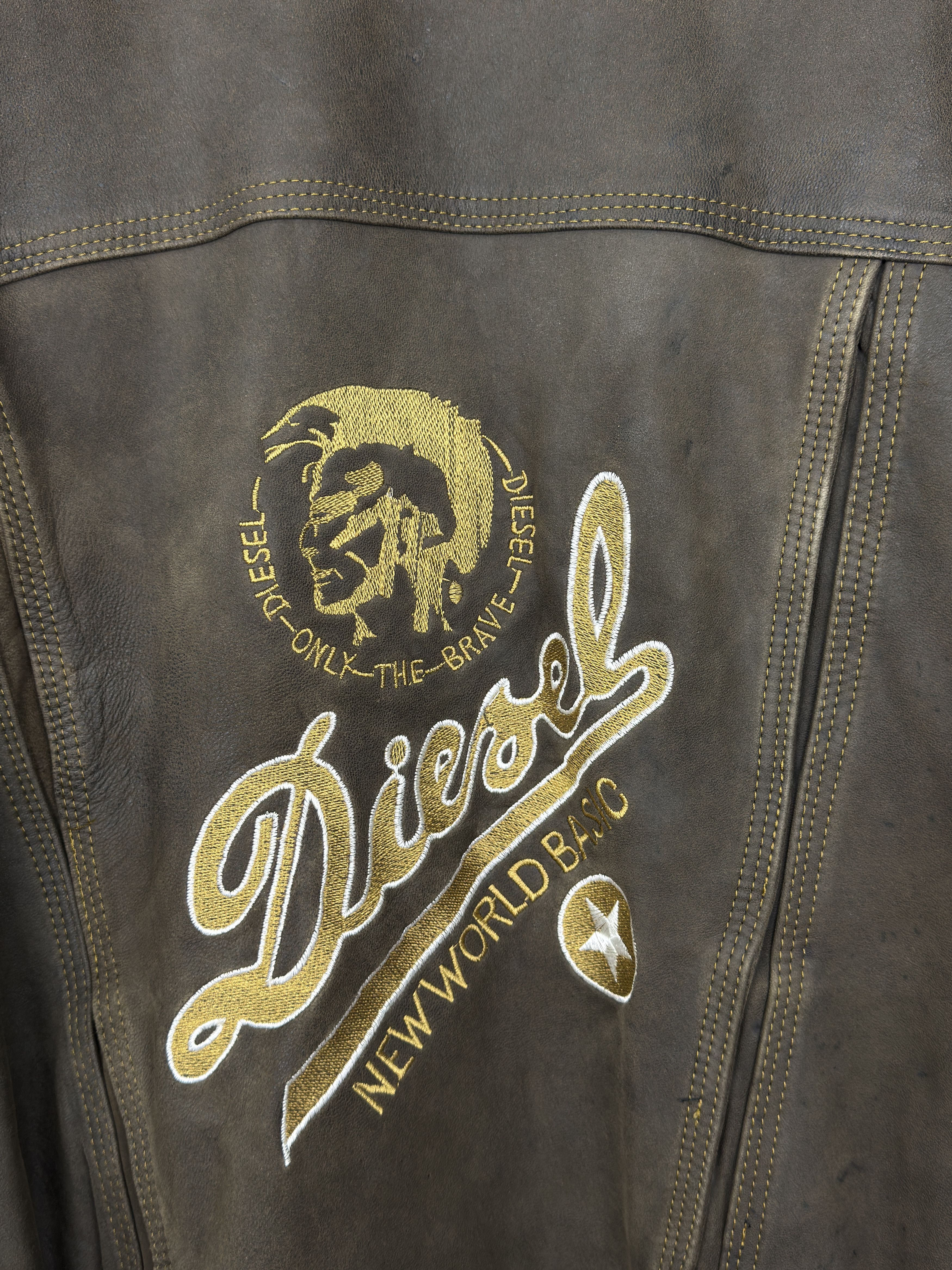 Diesel Vintage Diesel Brown Embroidered Logo Leather Jacket Size US XXL / EU 58 / 5 - 4 Thumbnail