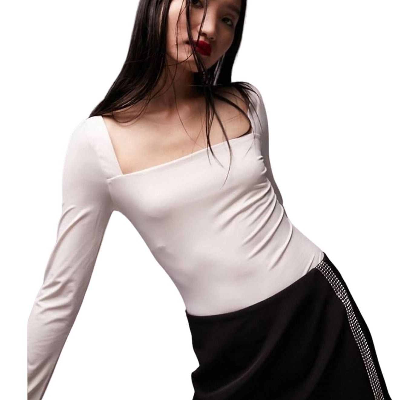 Topshop Topshop Bodysuit Long Sleeve Square Neck Women's Ivory 12 Size XL / US 12-14 / IT 48-50 - 1 Thumbnail