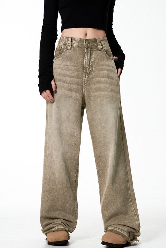 Vintage American distressed retro straight-leg casual brown jeans Size US 32 / EU 48 - 2 Thumbnail