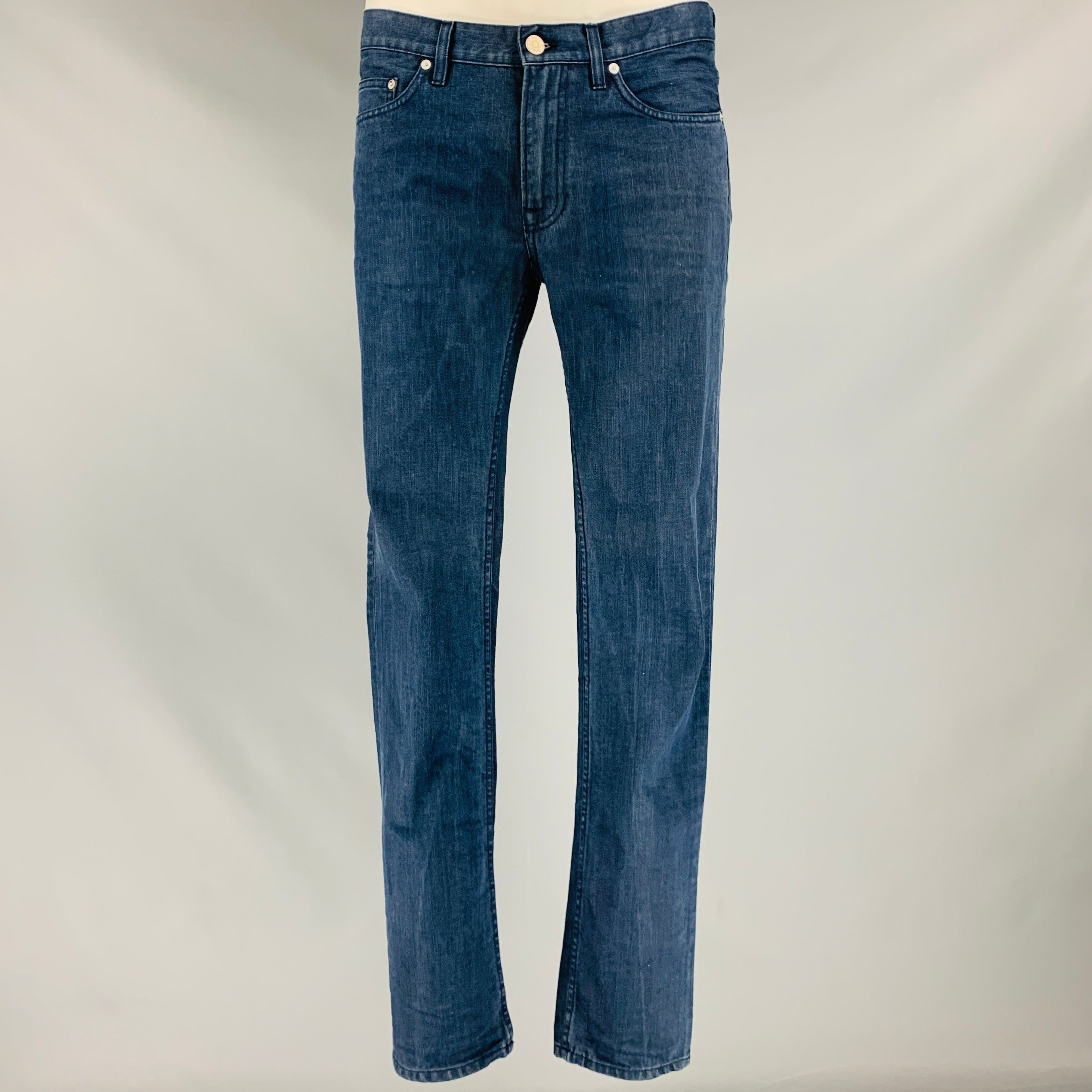 image of Acne Studios Navy Blue Cotton Blend 5 Pocket Casual Pants, Men's (Size 34)