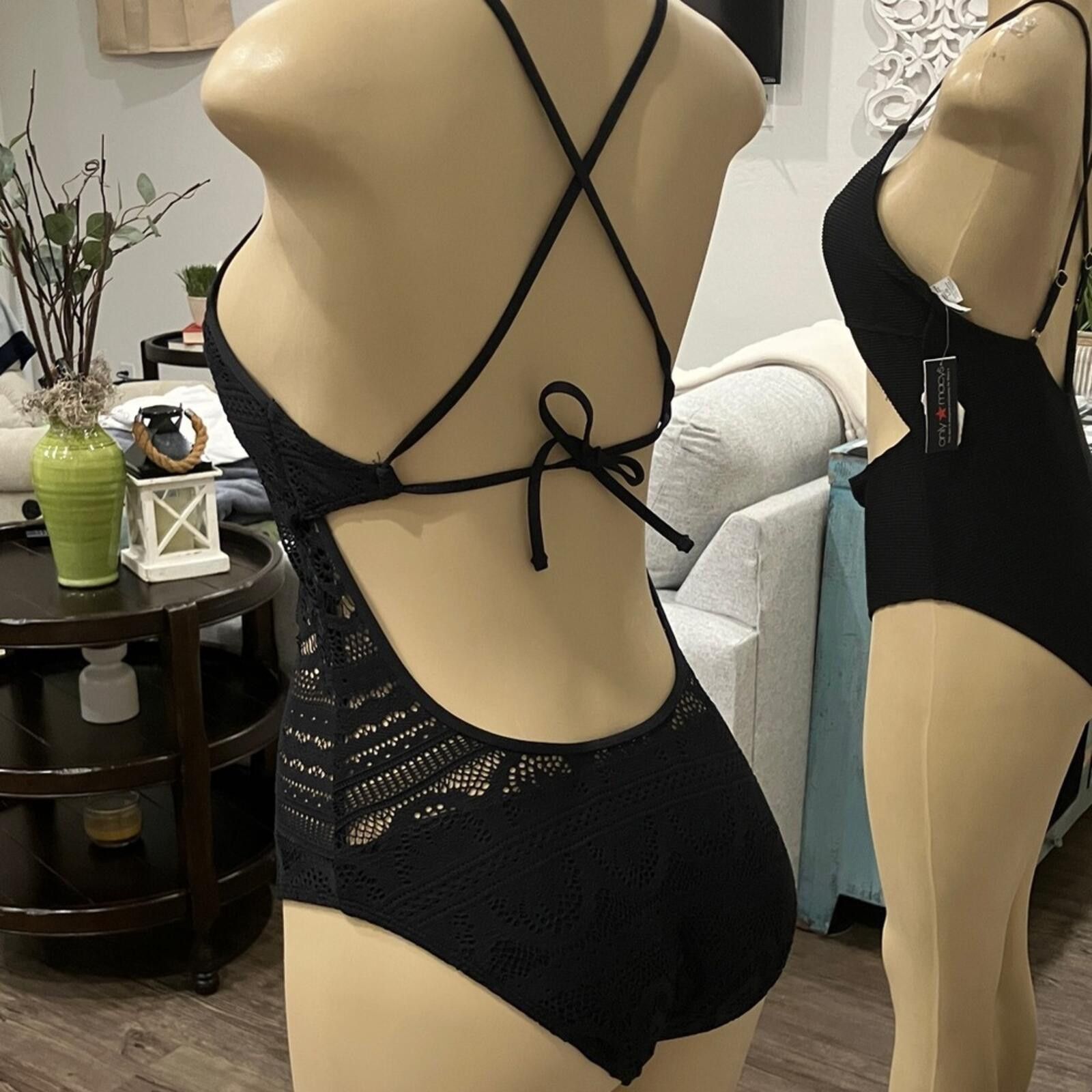 Kenneth Cole NWOT Kenneth Cole Reaction Black Crochet Swimsuit Size ONE SIZE - 3 Thumbnail