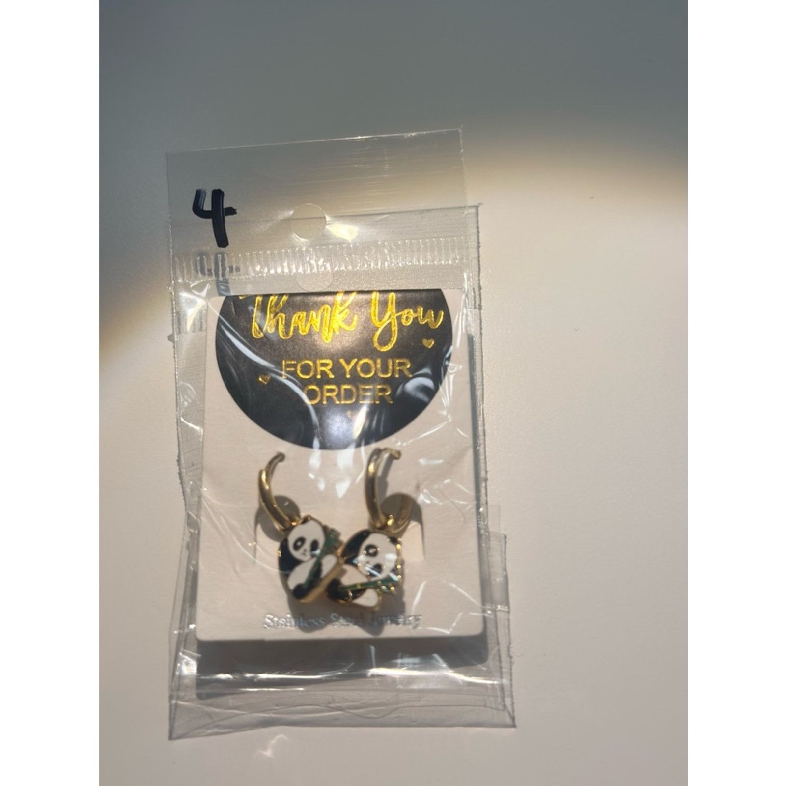 Other Gold Panda Hoop Drop Earrings with Green Bamboo Accent Size ONE SIZE - 3 Thumbnail
