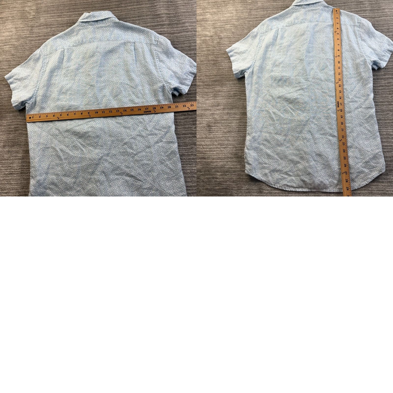 J.Crew J.CREW Shirt Mens M Blue Linen Blend Button Up Polo Casual Activewear Short Sleeve Geometric Pattern Size US M / EU 48-50 / 2 - 8 Thumbnail