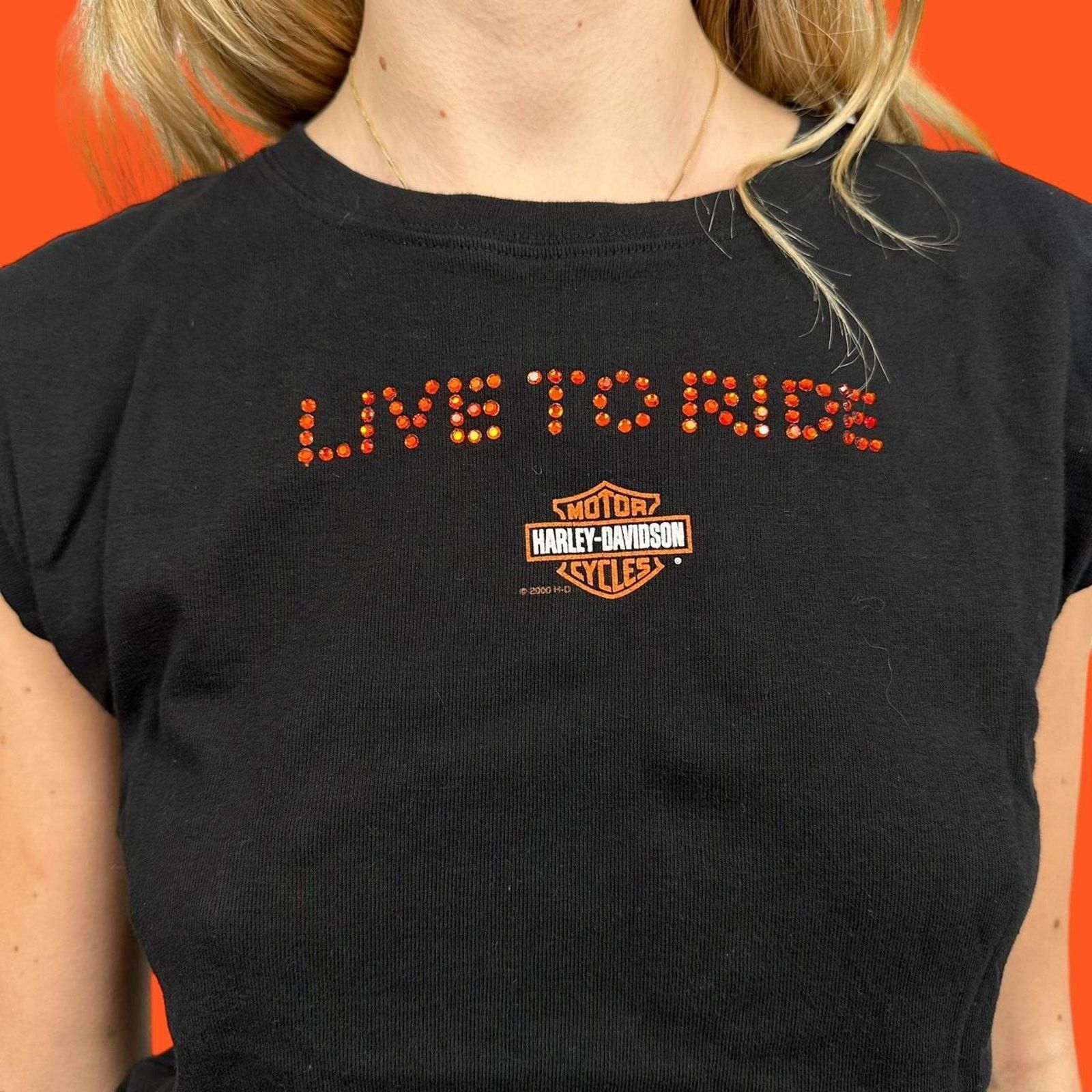 Harley Davidson Vintage Woman’s Harley Davidson Live To Ride Tee Rhinestone Size M / US 6-8 / IT 42-44 - 2 Thumbnail