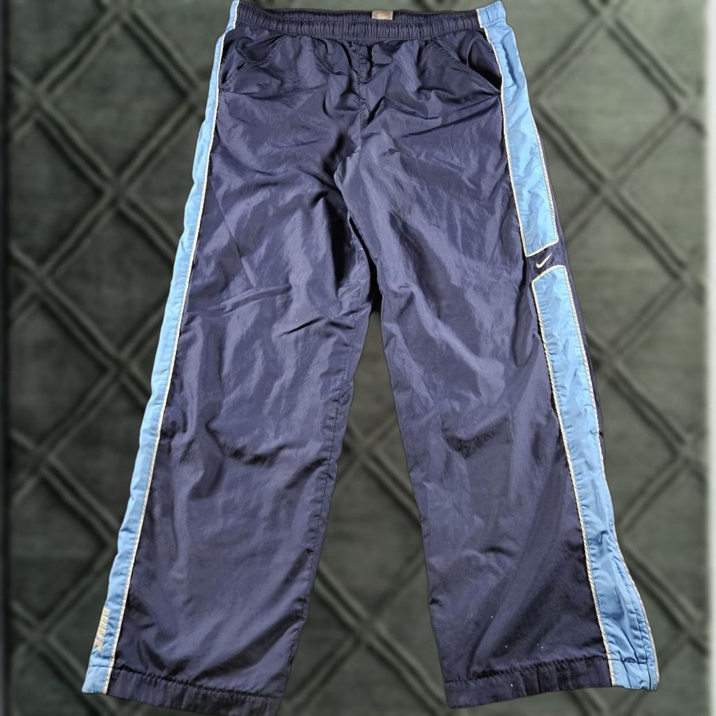 Nike Nike Track Pants Mens L Blue Woven Side Stripe Lined Athletic Gym Y2K Size US 33 - 1 Thumbnail