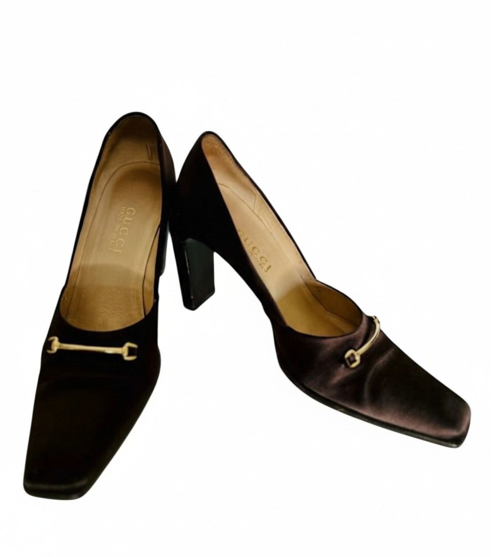 Gucci Gucci Horsebit Dark Brown Satin Square Toe Size US 9 / IT 39 - 1 Thumbnail