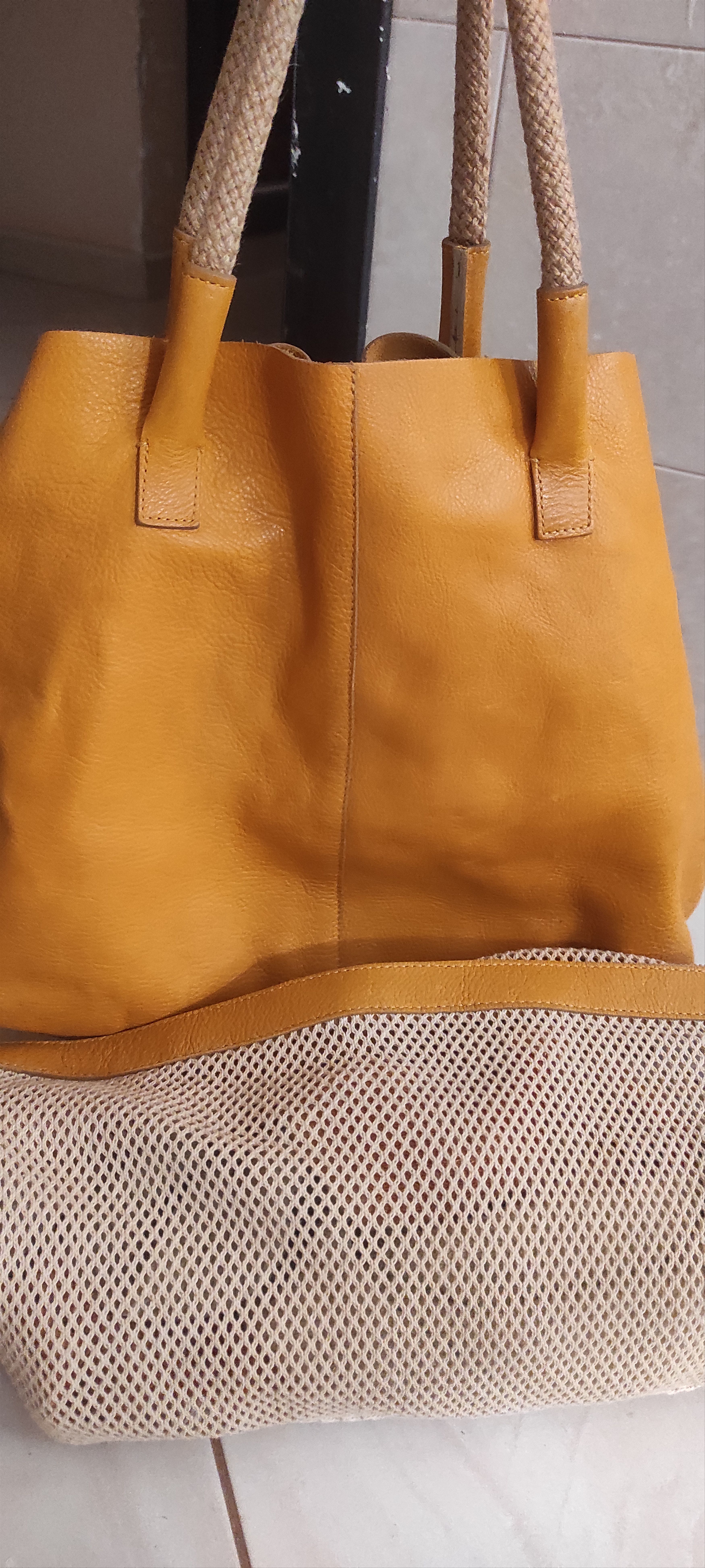 Zara Zara Leather Shopping Large removable Zipper Mesh Insert Bag Size ONE SIZE - 12 Thumbnail