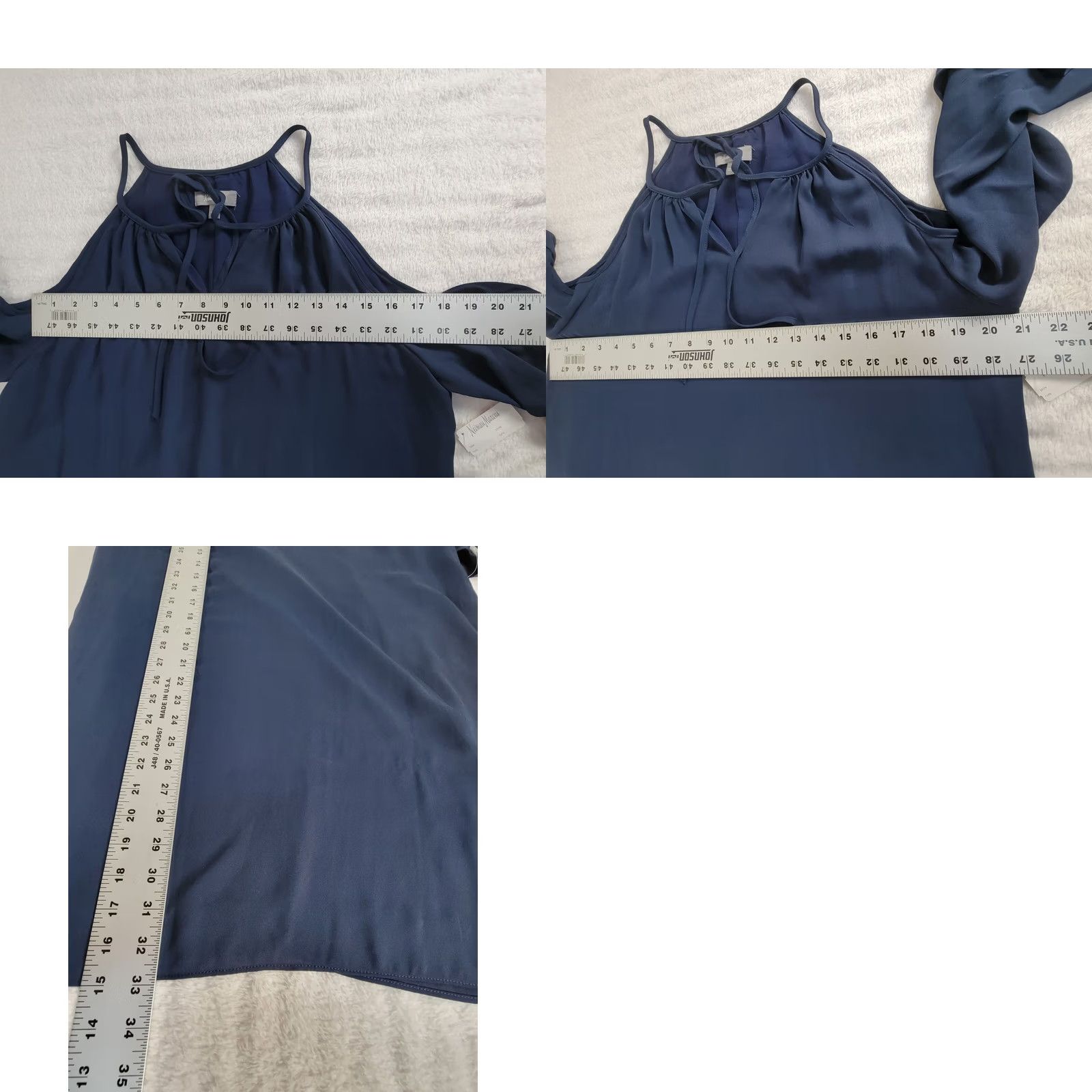 Neiman Marcus VINTAGE Neiman Marcus Womens Navy Blue Halter Cold Shoulder Chiffon Dress Large New 89 Size L / US 10 / IT 46 - 8 Thumbnail