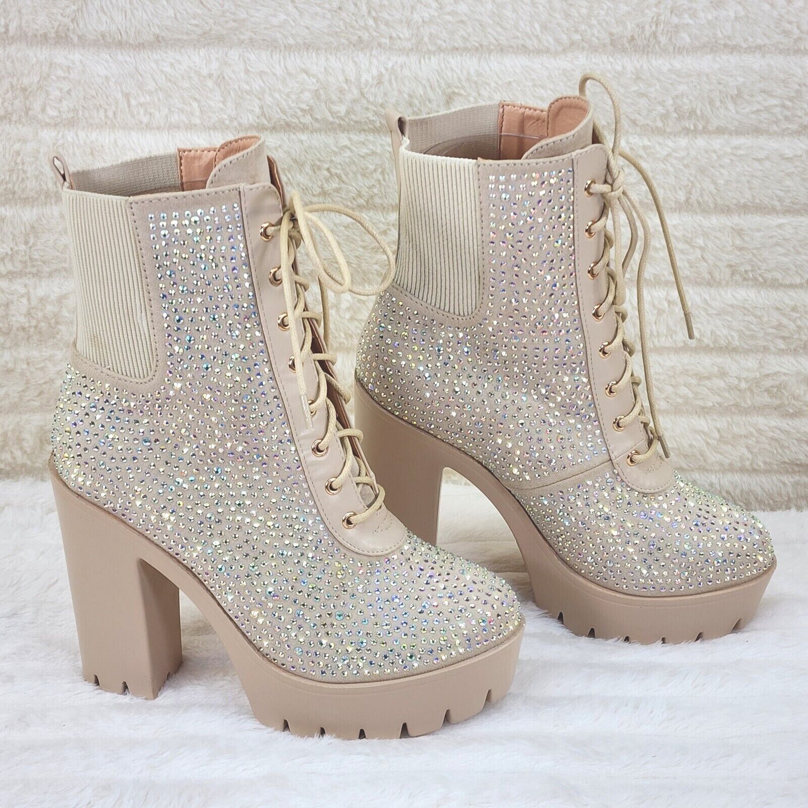 Other Barri Nude Beige Cream Rhinestone Chunky Heel Platform Ankle Size US 11 / IT 41 - 7 Thumbnail