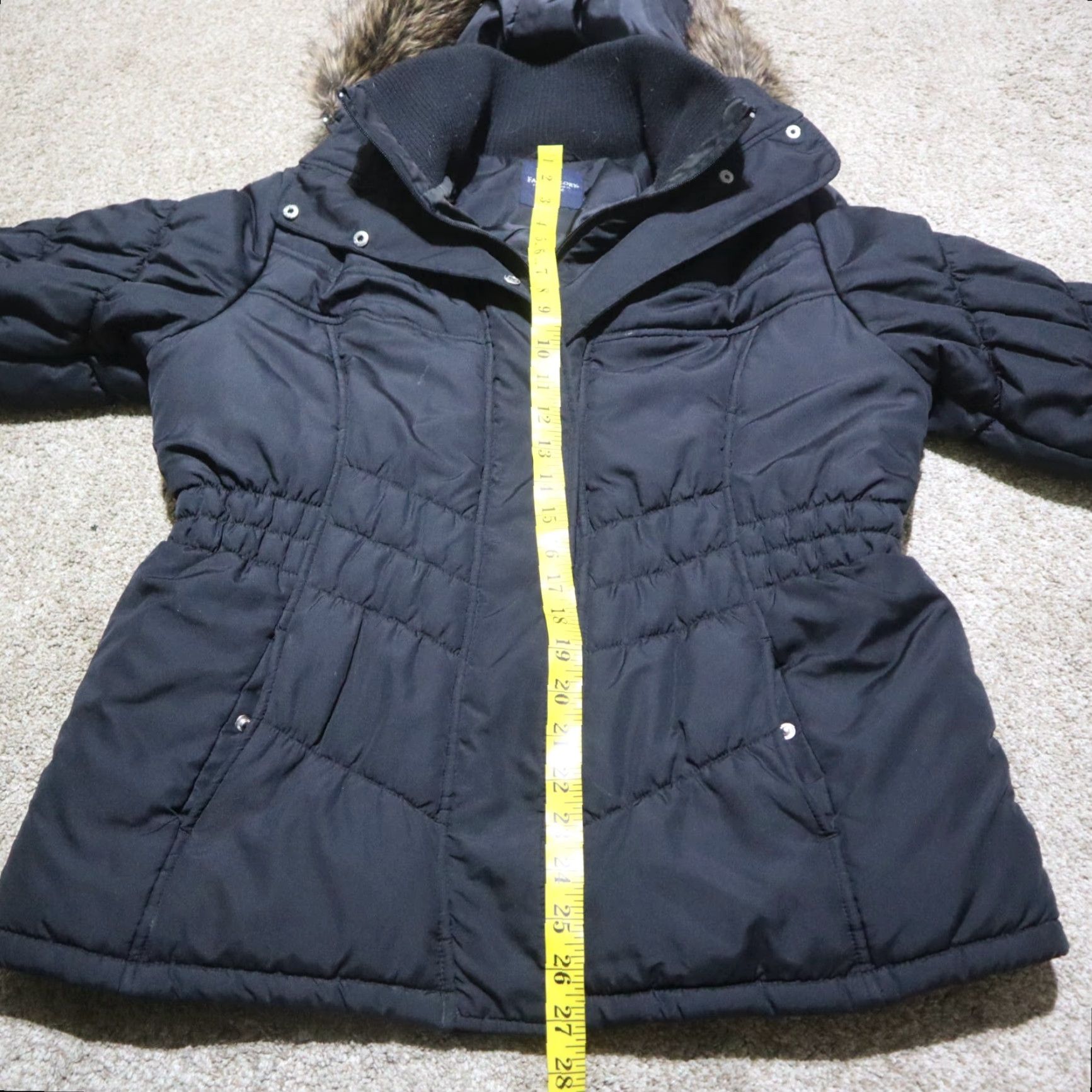 Faded Glory VINTAGE FADED GLORY Jacket Women M Black Bubble Hooded Fur Poly Fill Flax Glor y? Size M / US 6-8 / IT 42-44 - 7 Thumbnail