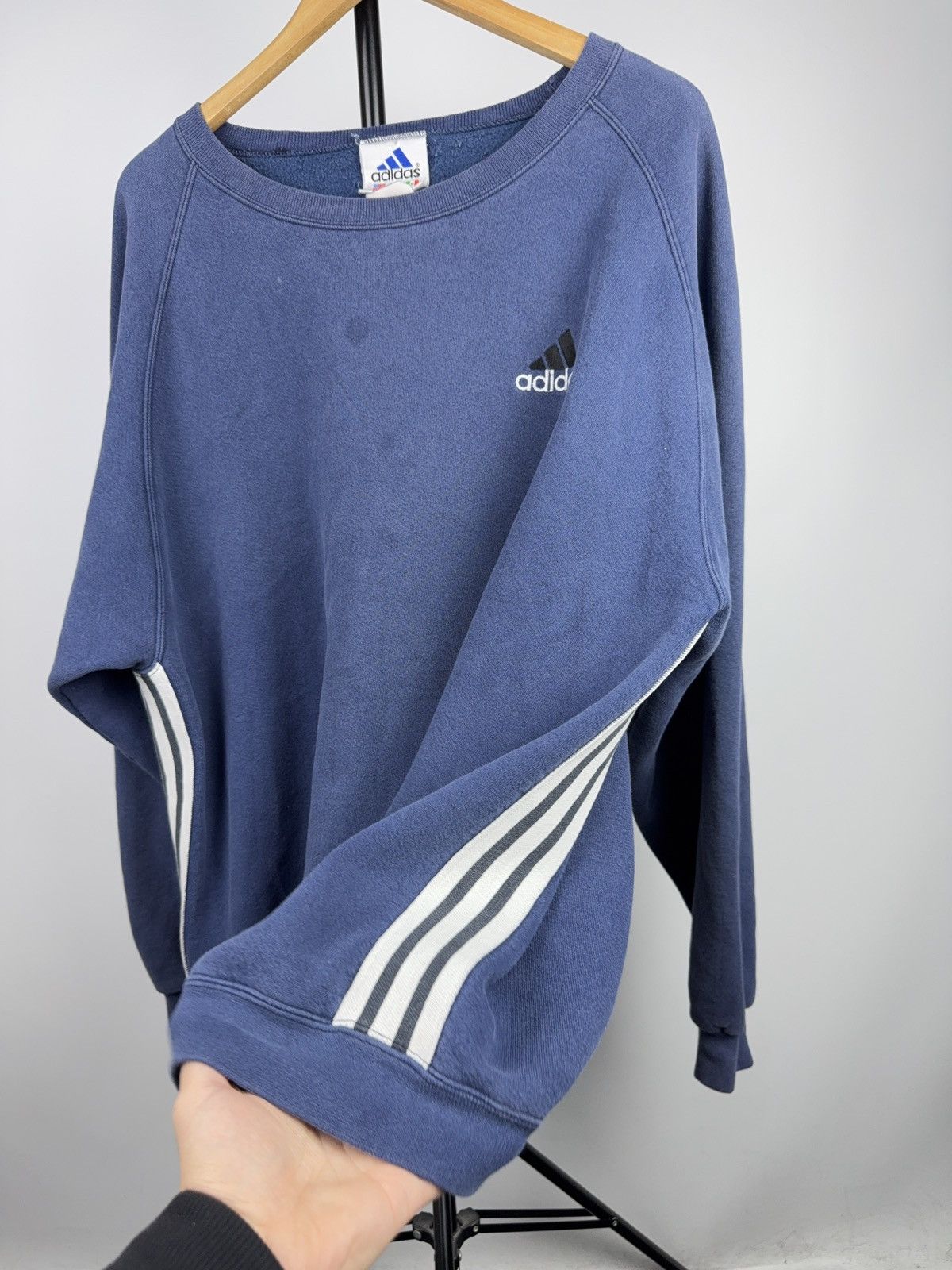 Adidas Retro 90s Adidas Vintage 3-Stripes Navy Sweatshirt Crewneck Size US XL / EU 56 / 4 - 4 Thumbnail