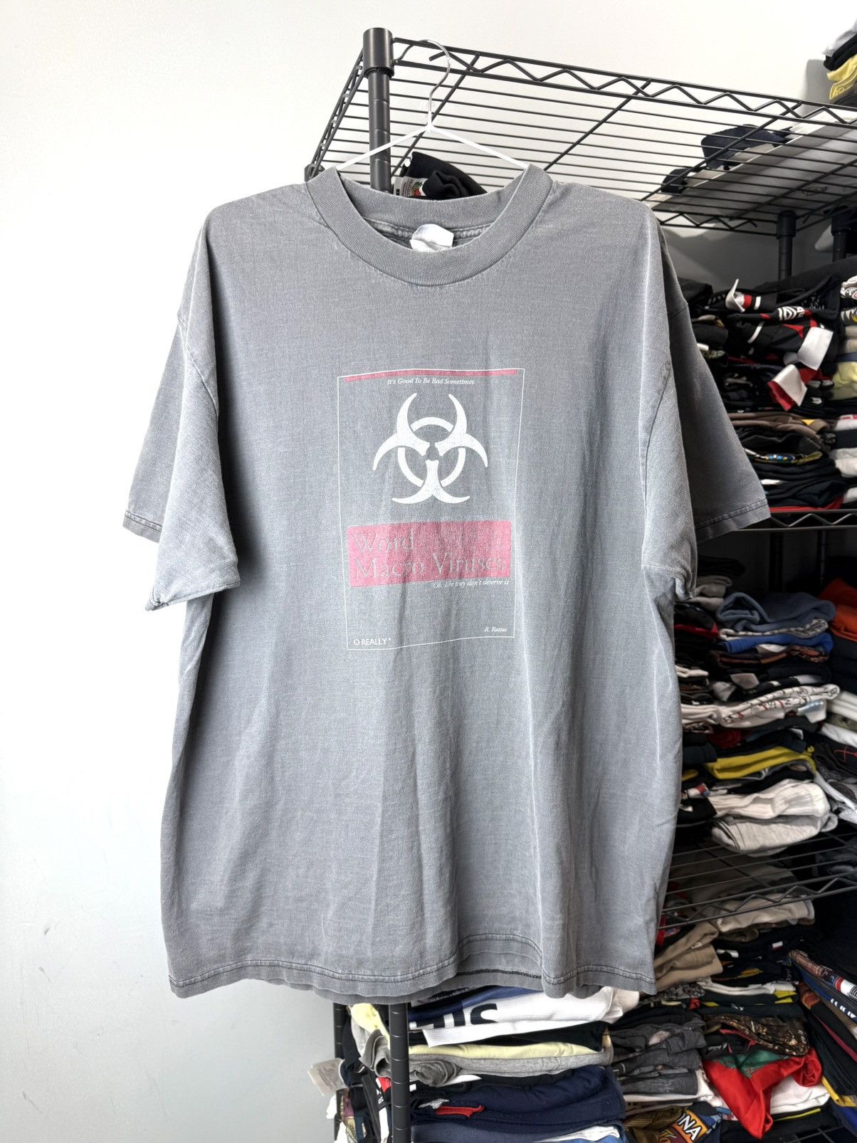 Vintage 1990’s Vintage World Macro Viruses by Hanes T Shirt Einstein Size US XL / EU 56 / 4 - 1 Thumbnail