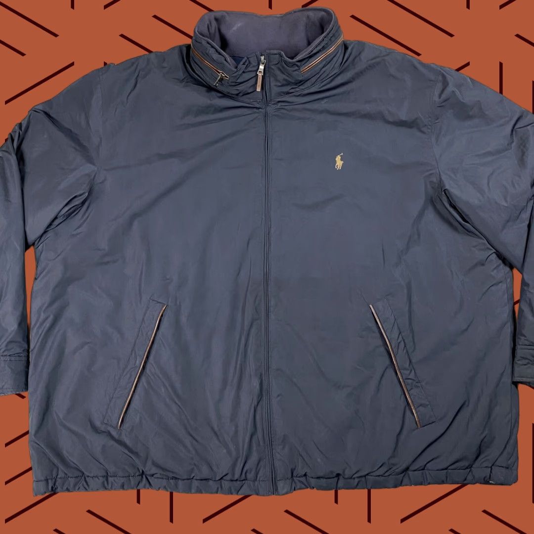 Polo Ralph Lauren VINTAGE Polo Ralph Lauren Puffer Equestrian Jacket 4XB BIG Navy Leather Trim Hooded Calf Leather Zipper Pockets Logo -Mens- Size US XXL / EU 58 / 5 - 1 Thumbnail