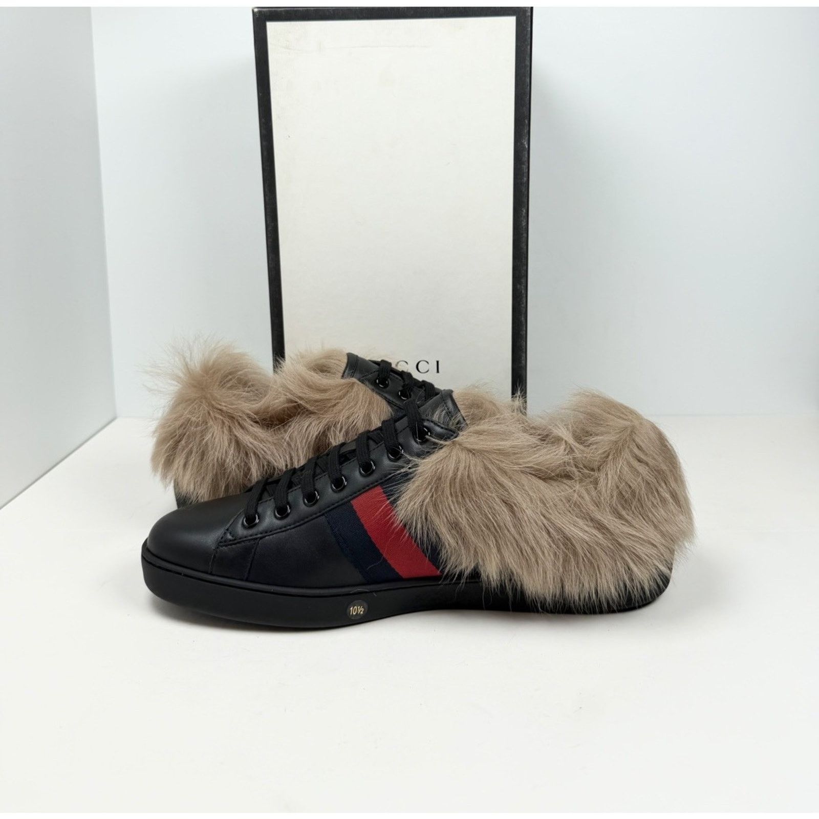 Gucci Size 11US - Gucci Ace Web Embroidered Fur/Leather NEW Size US 11 / EU 44 - 6 Thumbnail