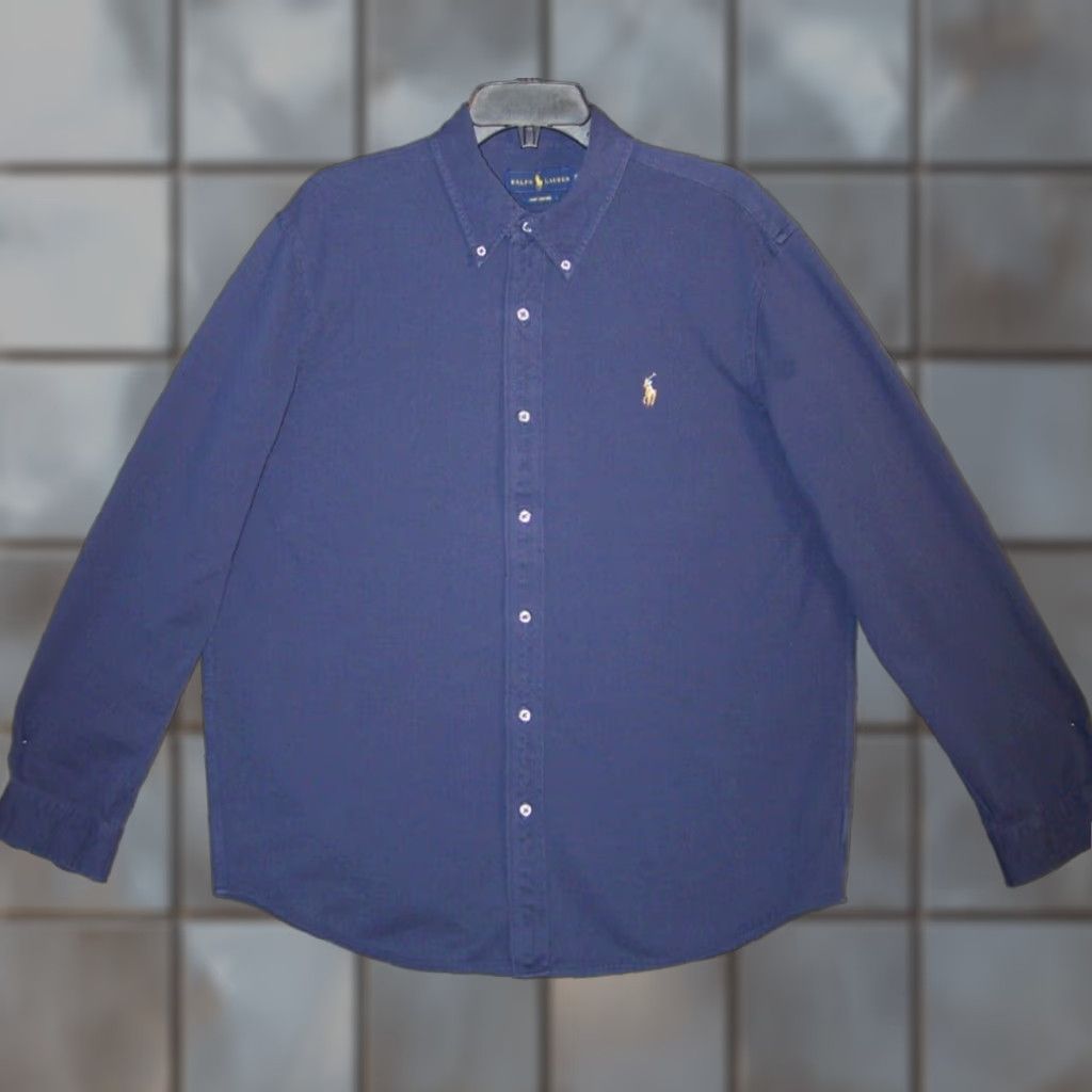 Ralph Lauren Oxford Shirt Adult XL Blue Knit Long Sleeve Button