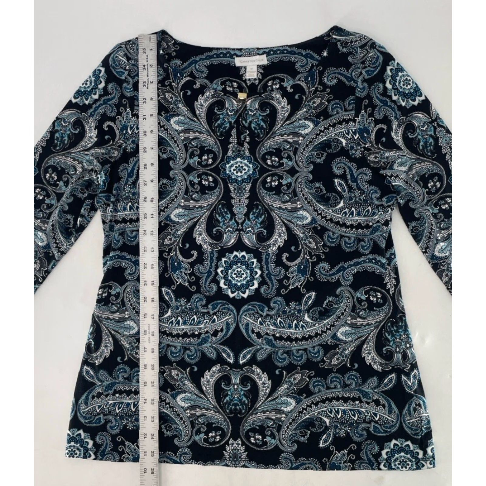 Charter Club Charter Club Blouse Shirt 3/4 Sleeve Paisley Blue Size M Career Regular Women Size M / US 6-8 / IT 42-44 - 7 Thumbnail