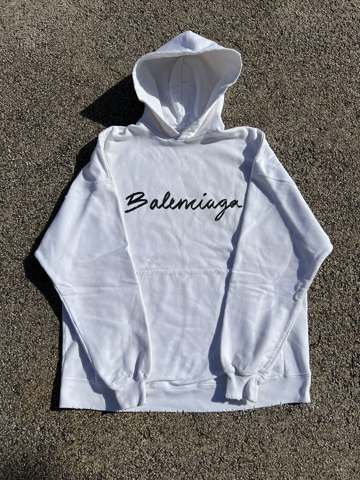 image of Balenciaga Fw22 Printed Logo Hoodie in White, Men's (Size Small)