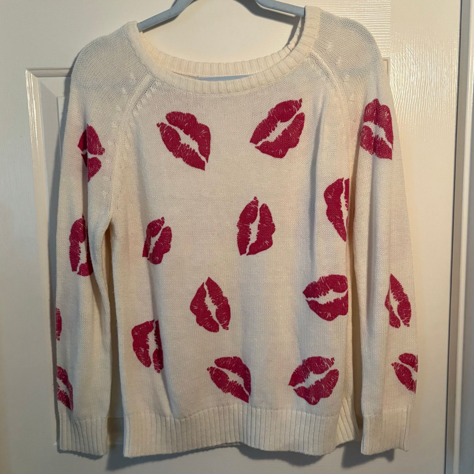 Other Rhapsody Women’s Small White Sweater Pink Lip Print Size S / US 4 / IT 40 - 3 Thumbnail