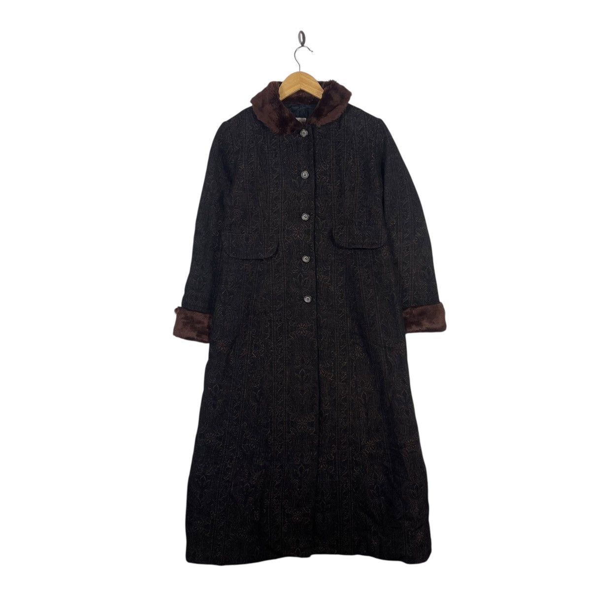 Vintage Vintage Paisley Faux Fur Collar Long Coat Brown Gothic Size S / US 4 / IT 40 - 1 Thumbnail