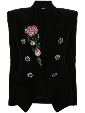 Balmain o1s1wg110825 Crystal Embellished Blazer in Black Size S / US 4 / IT 40 - 1 Thumbnail