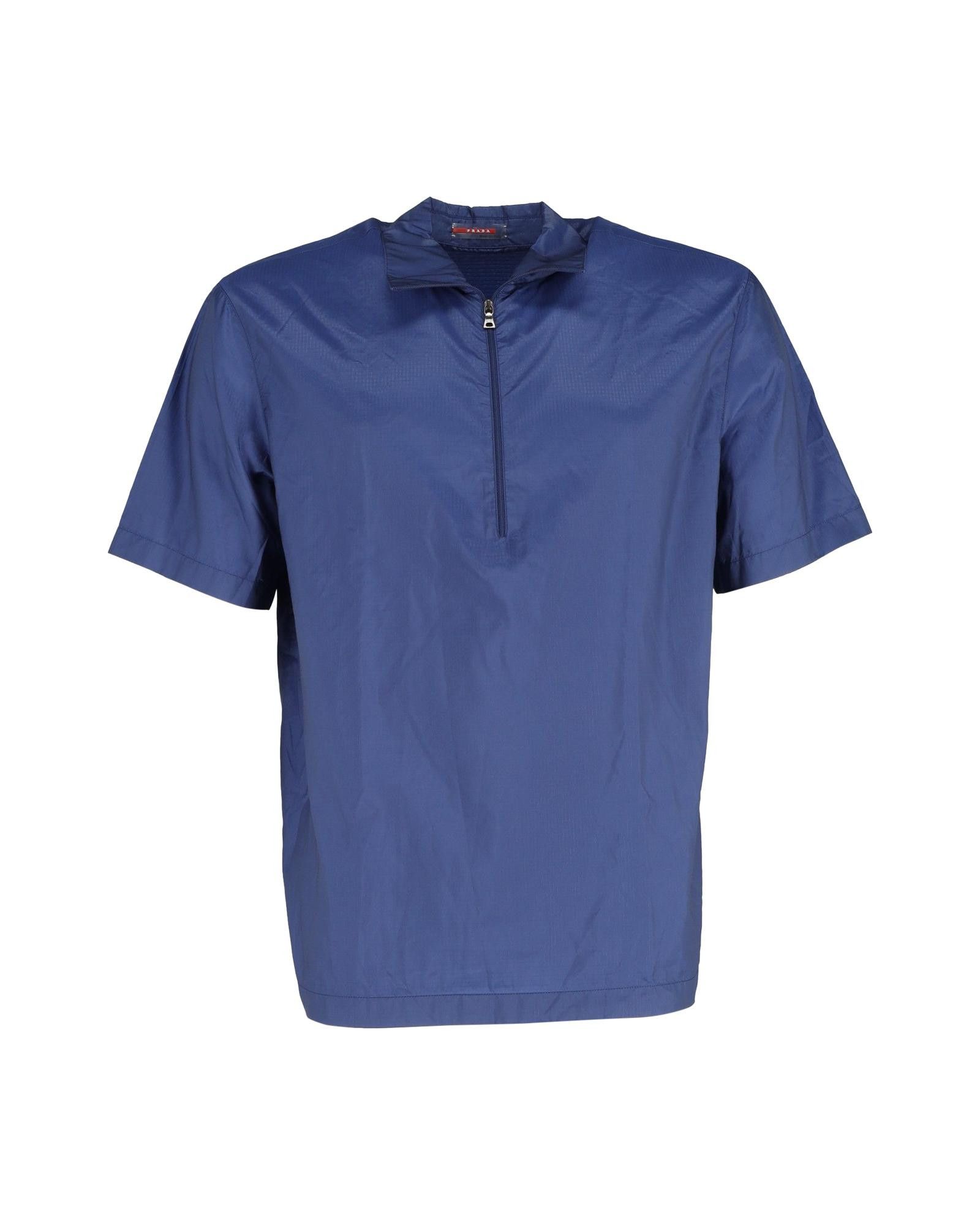 image of Prada Blue Nylon Short Sleeve Overshirt For Casual Wear in Blue/Navy Blue, Men's (Size XL)