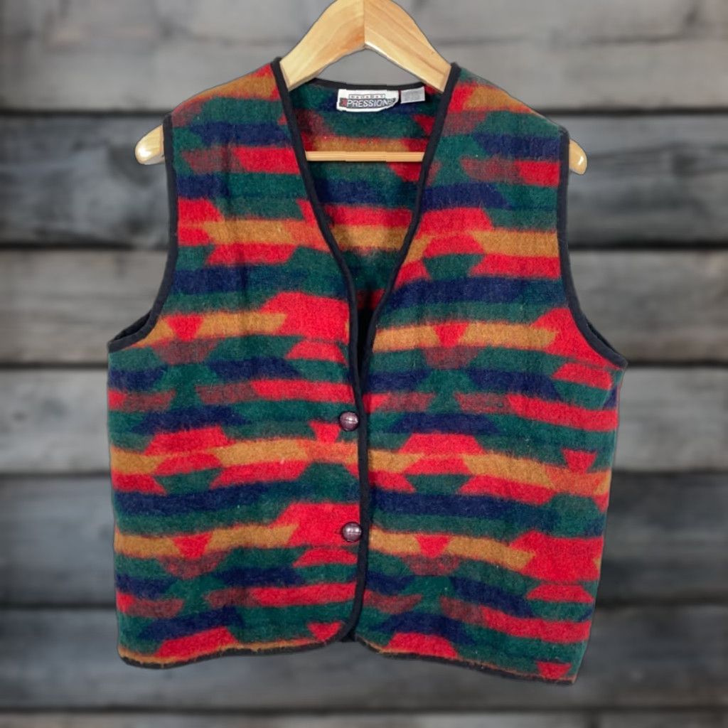Vintage VINTAGE Southwestern Wool Vest Women's One Size (XL) Geometric Pattern Aztec Tribal Size XL / US 12-14 / IT 48-50 - 1 Thumbnail