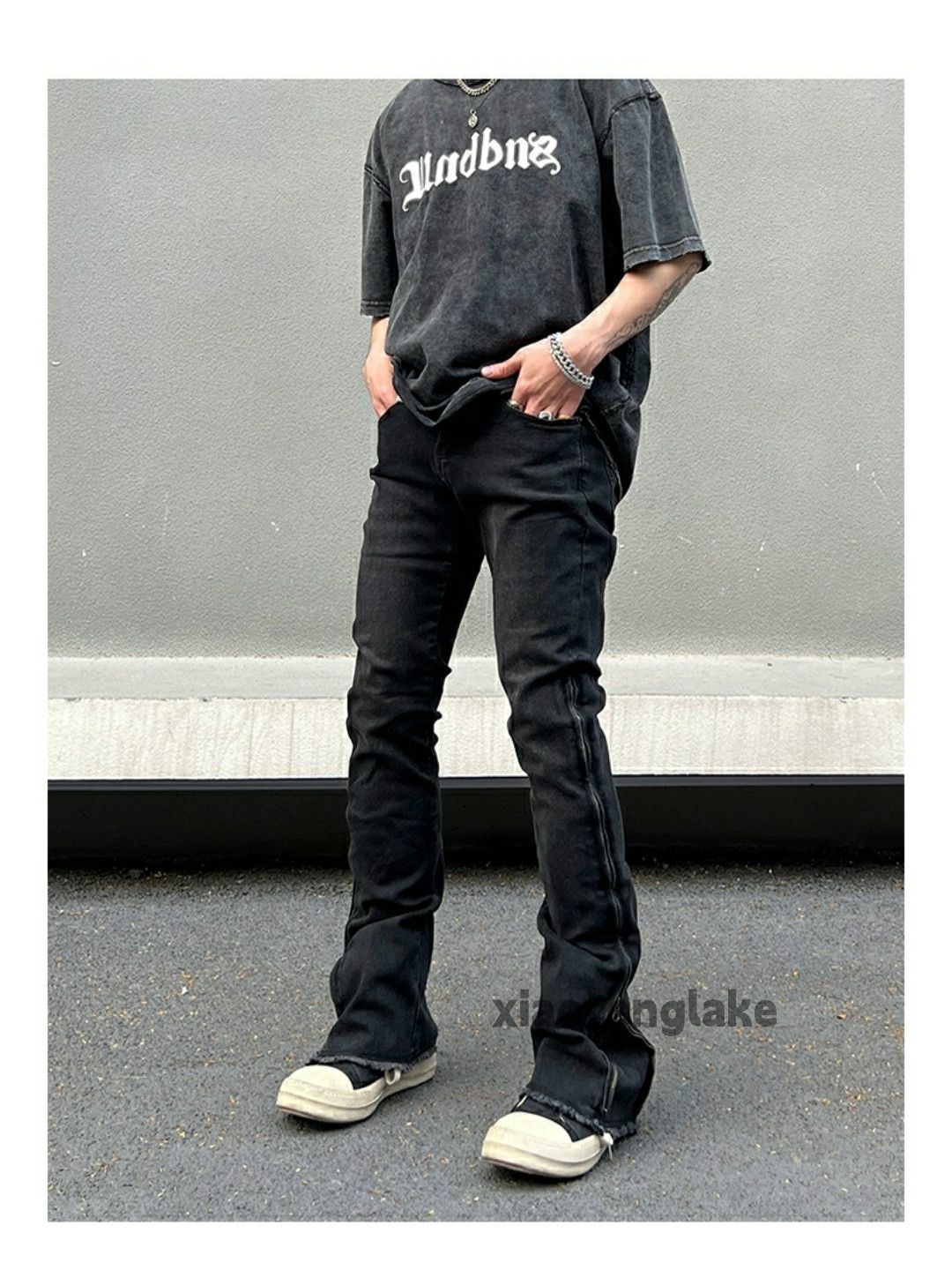 Jean × Vintage washed faded zipper utility punk grunge flared jeans Size US 32 / EU 48 - 3 Thumbnail
