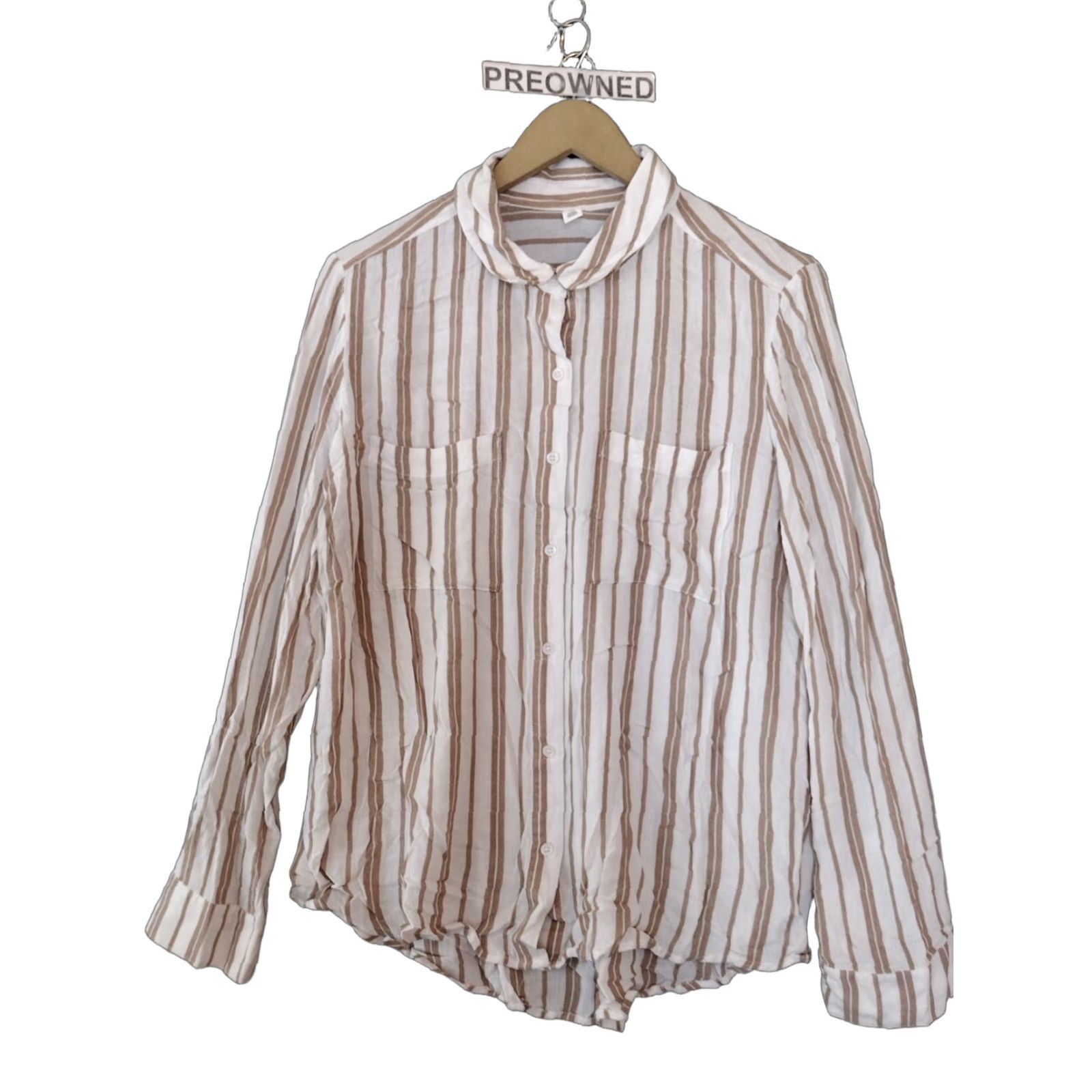 Vintage BP Women's M Blouse Long Sleeve Button-Up Collared Striped Brown White - Casual Shirt Size M / US 6-8 / IT 42-44 - 1 Thumbnail
