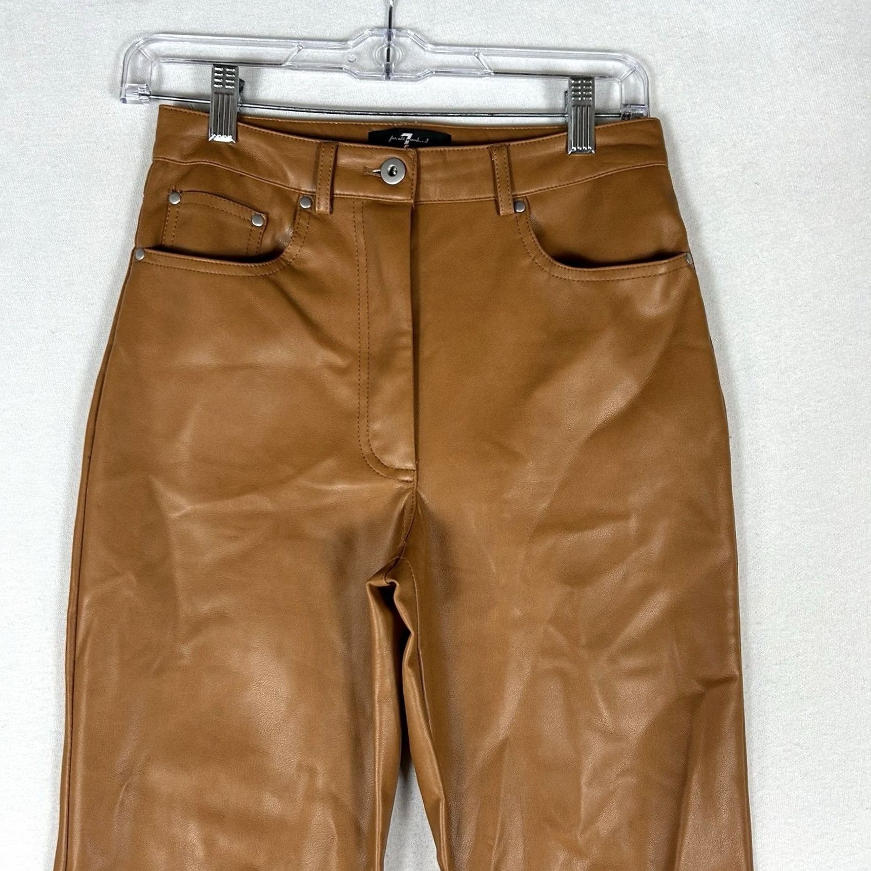 7 For All Mankind 7 For All Mankind Faux Leather Wide-Leg Cropped Pants Women's XS Tan Casual Size 26" / US 2 / IT 38 - 3 Thumbnail