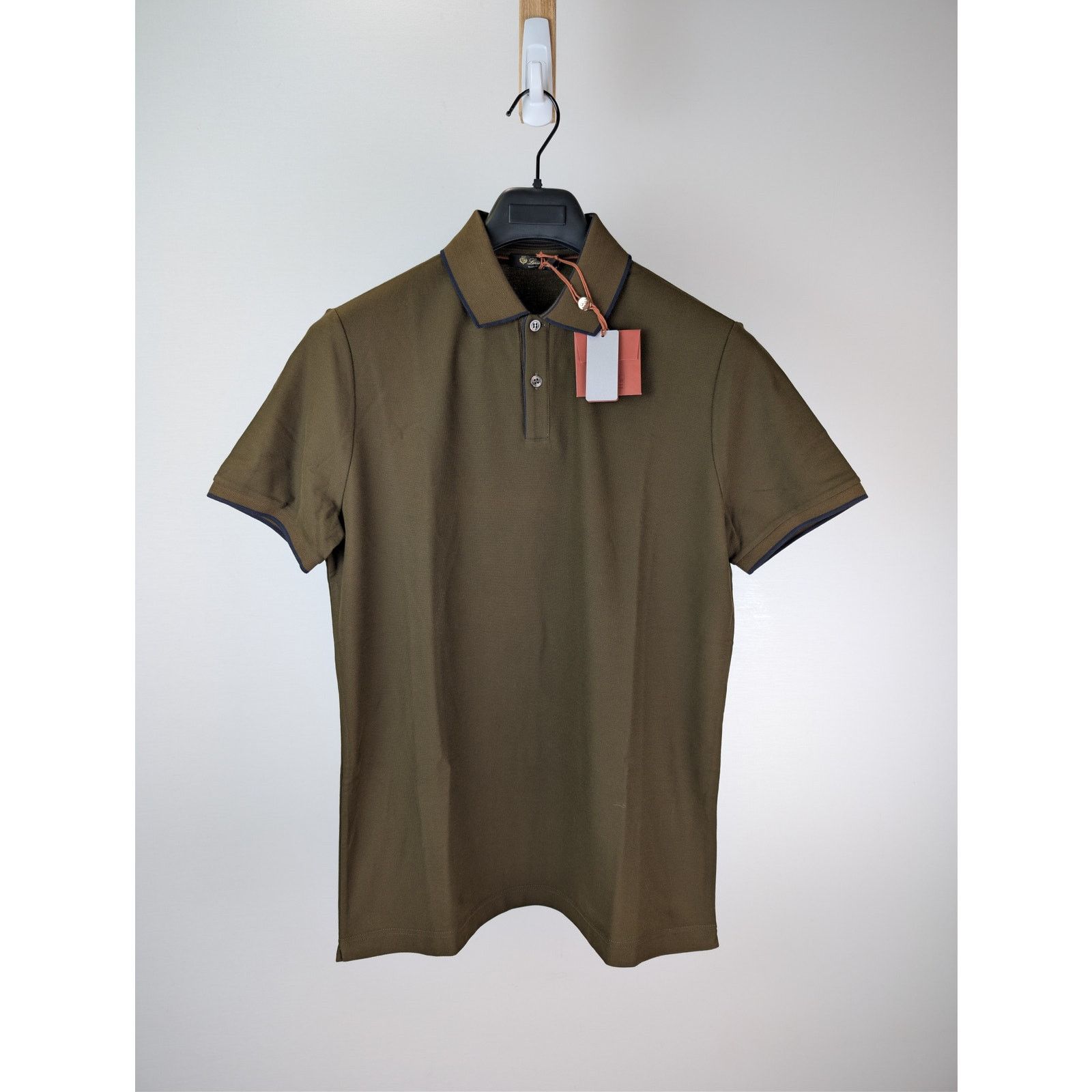 Loro Piana o1rshd1 Double Collar Cotton Piquet Polo Shirt Olive Green Size US M / EU 48-50 / 2 - 1 Thumbnail