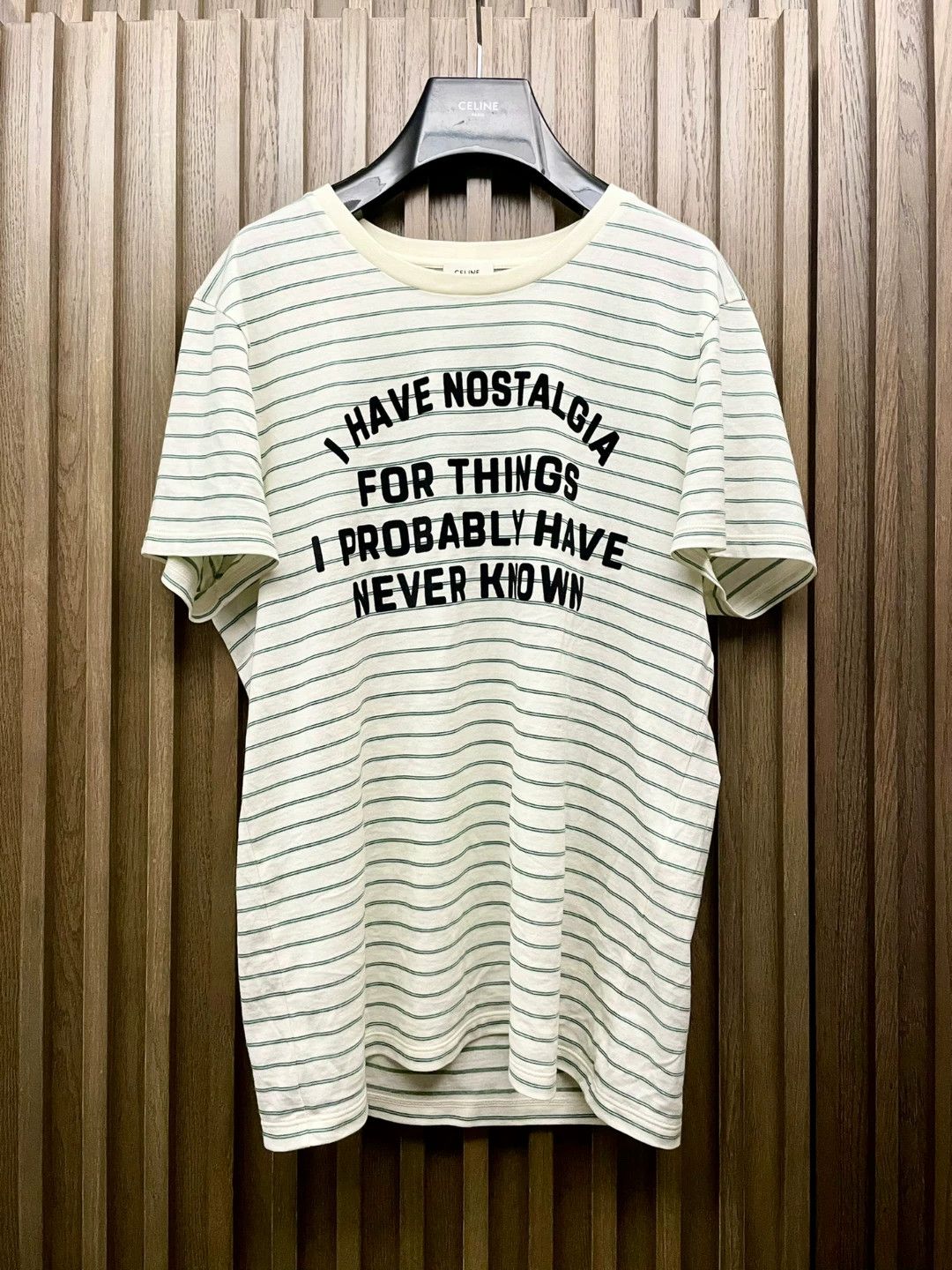Celine CELINE 2020SS ivory green stripe flocked letter 70s L tee Size US L / EU 52-54 / 3 - 1 Thumbnail