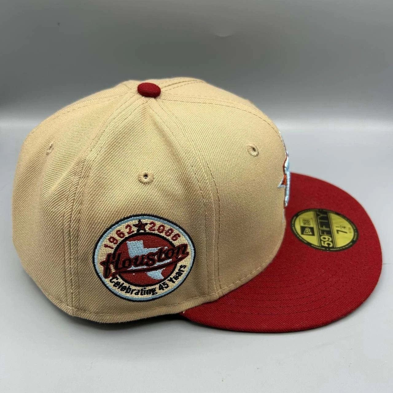 New Era Houston Astros Hat Men 7 1/4 Beige Red MLB Fitted Cap Size ONE SIZE - 4 Thumbnail