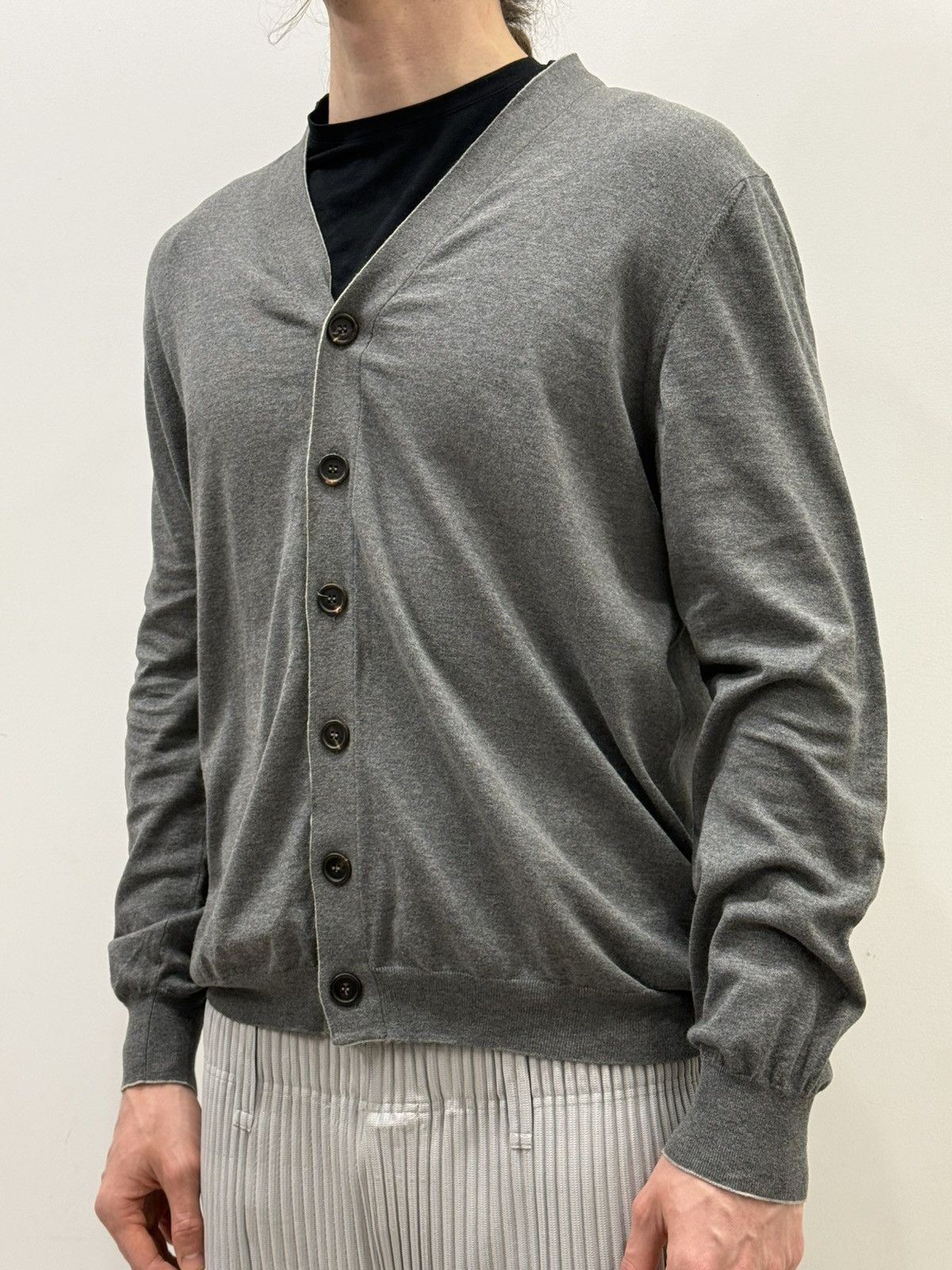 Brunello Cucinelli Cotton Grey Knitted Cardigan Sweater Mm6