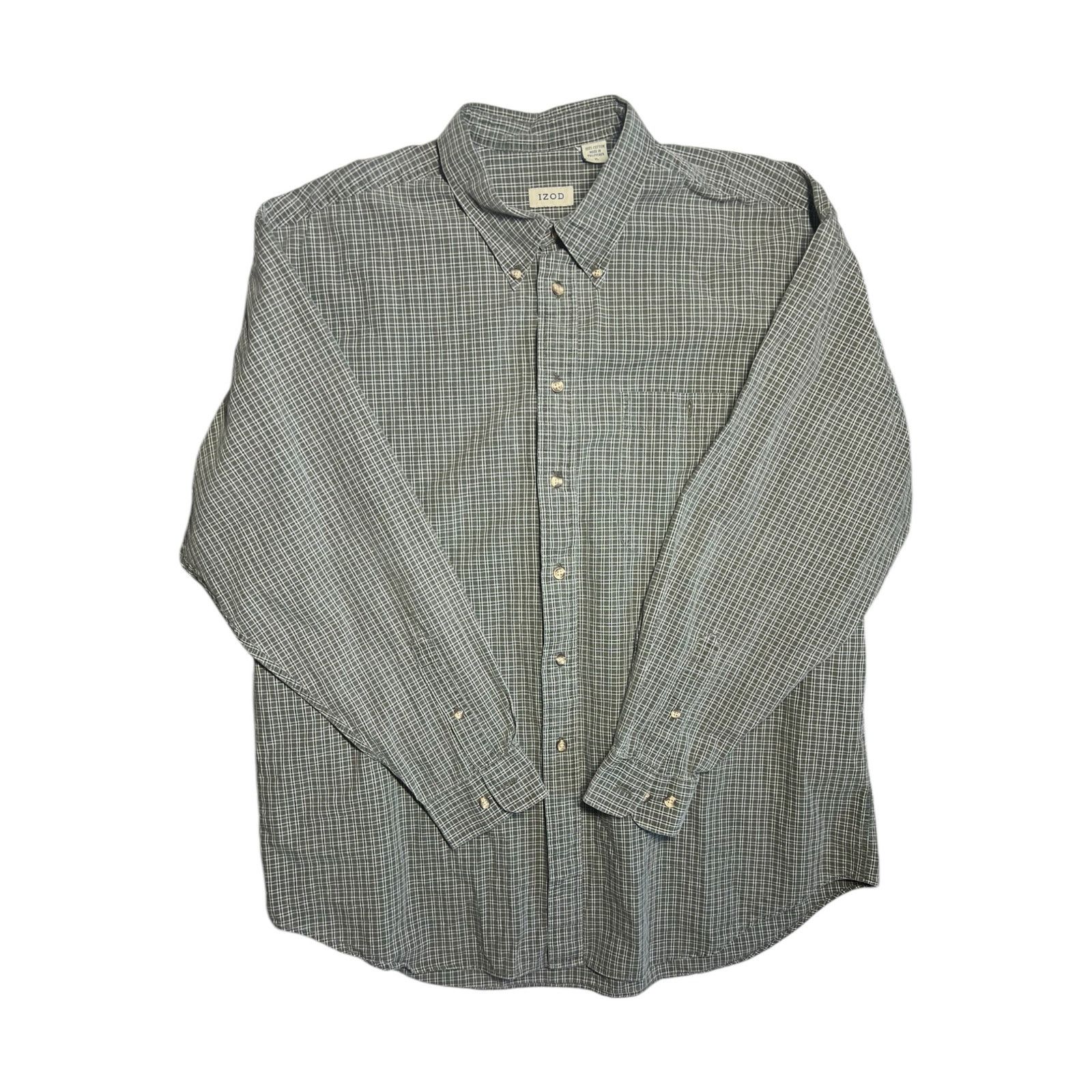 Izod IZOD Green Check Button Down Shirt Mens XL Long Sleeve Shirt Size US XL / EU 56 / 4 - 1 Thumbnail